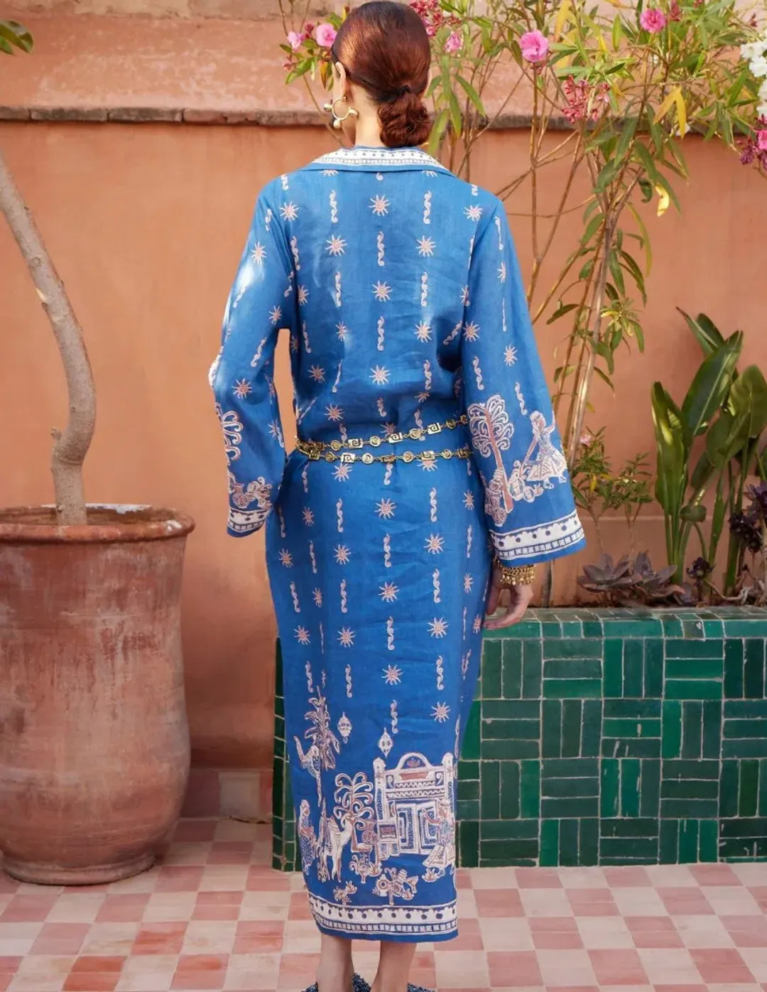Alemais Acacia Shirtdress Midi Blue Moroccan Print Size 16 for rent on The Volte - main image