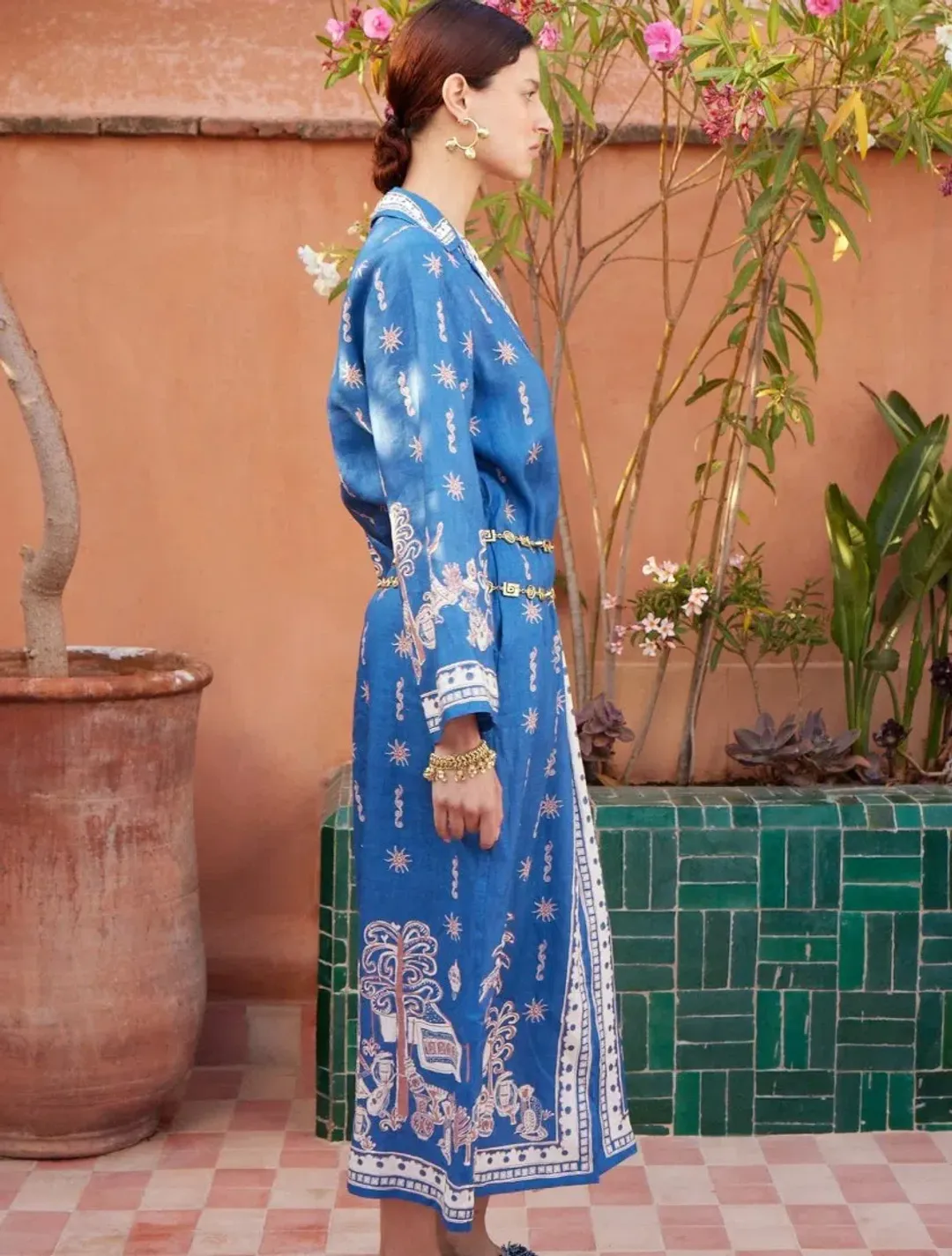 Alemais Acacia Shirtdress Midi Blue Moroccan Print Size 16 for rent on The Volte - main image