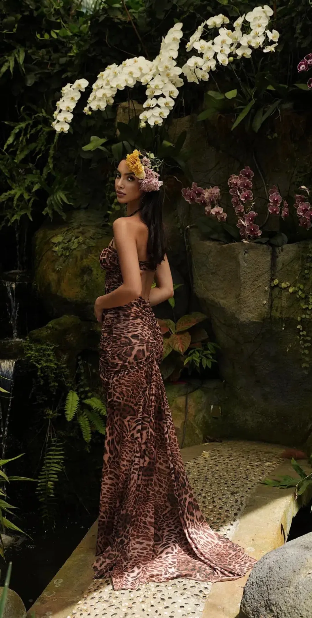 Sydney Lane Brontë Gathered Mesh Dress in Leopard for rent on The Volte - main image