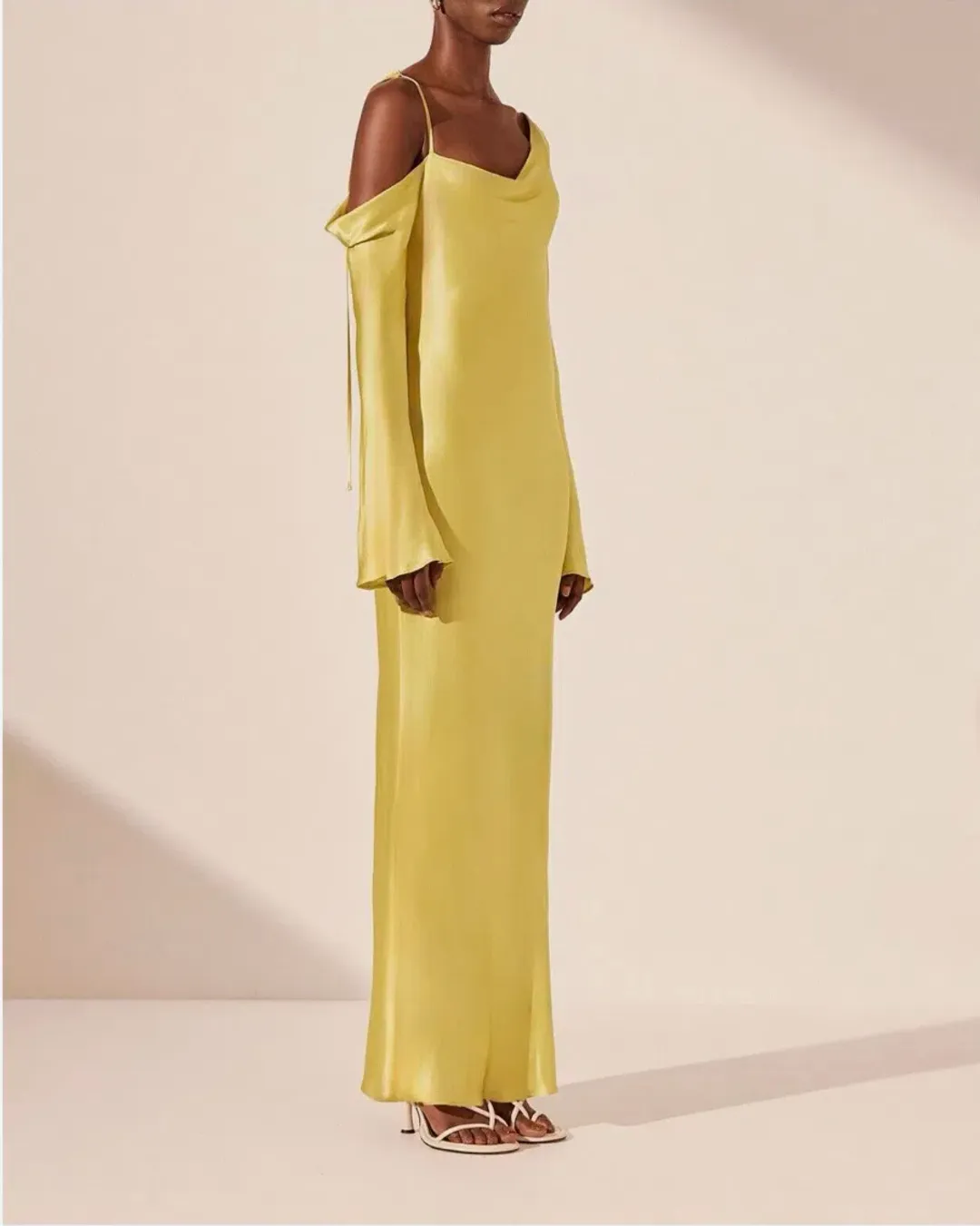 Sofia Asymmetrical Long Sleeve Long Sleeve Maxi Dress - Lime  for rent on The Volte - main image