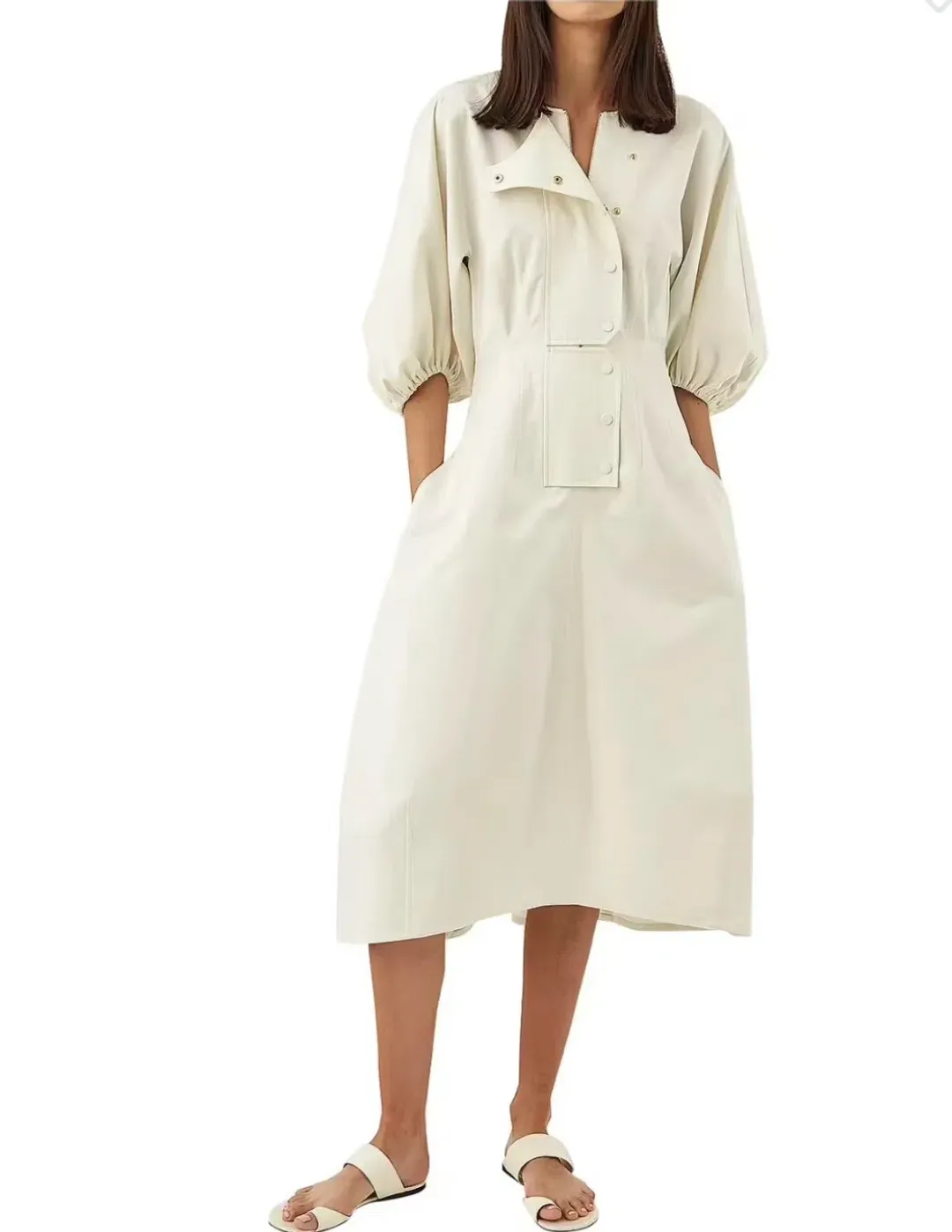 OROTON SCULPTURED SLEEVE MIDI DRESS IN EGG SHELL CREAM  SIZE 12 for rent on The Volte - main image