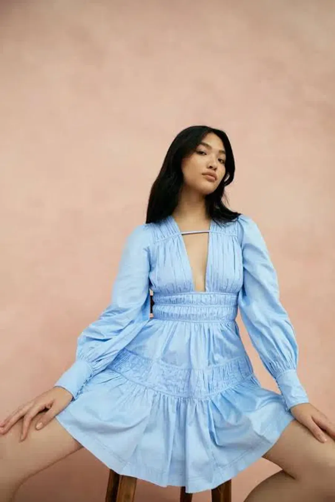 Aje Fallingwater Gathered Mini Dress size 8 Blue for rent on The Volte - main image