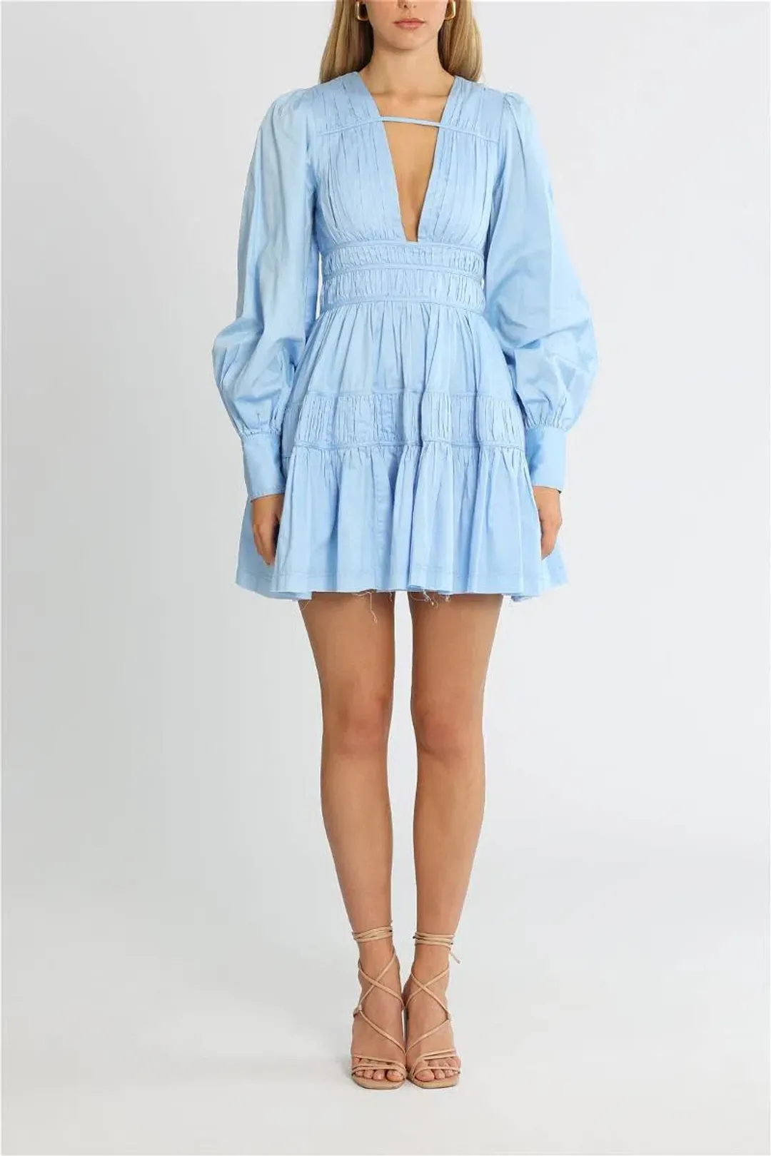 Aje Fallingwater Gathered Mini Dress size 8 Blue for rent on The Volte - main image