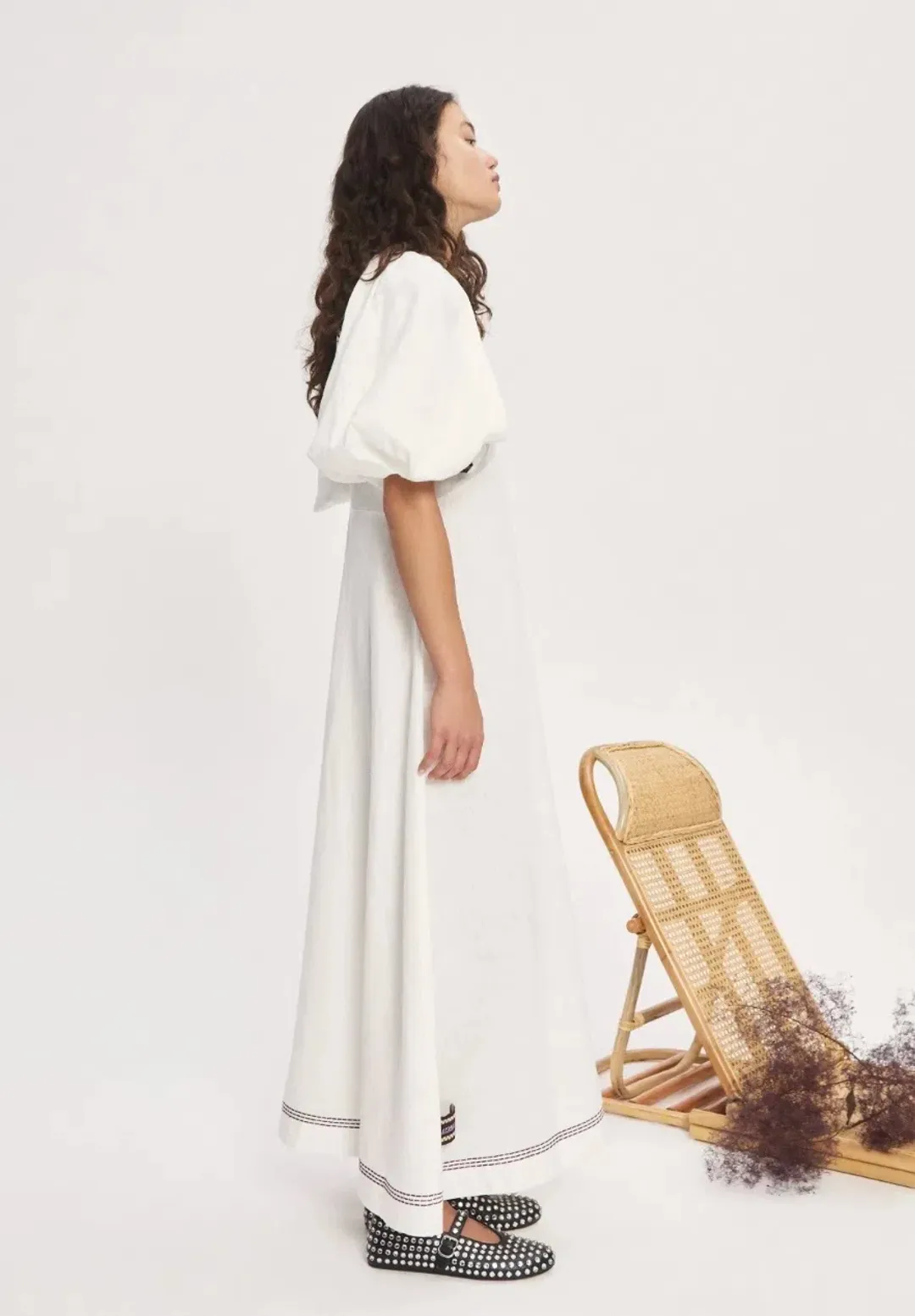 Alemais Magnolia Midi Dress White Linen Size 14 for rent on The Volte - main image