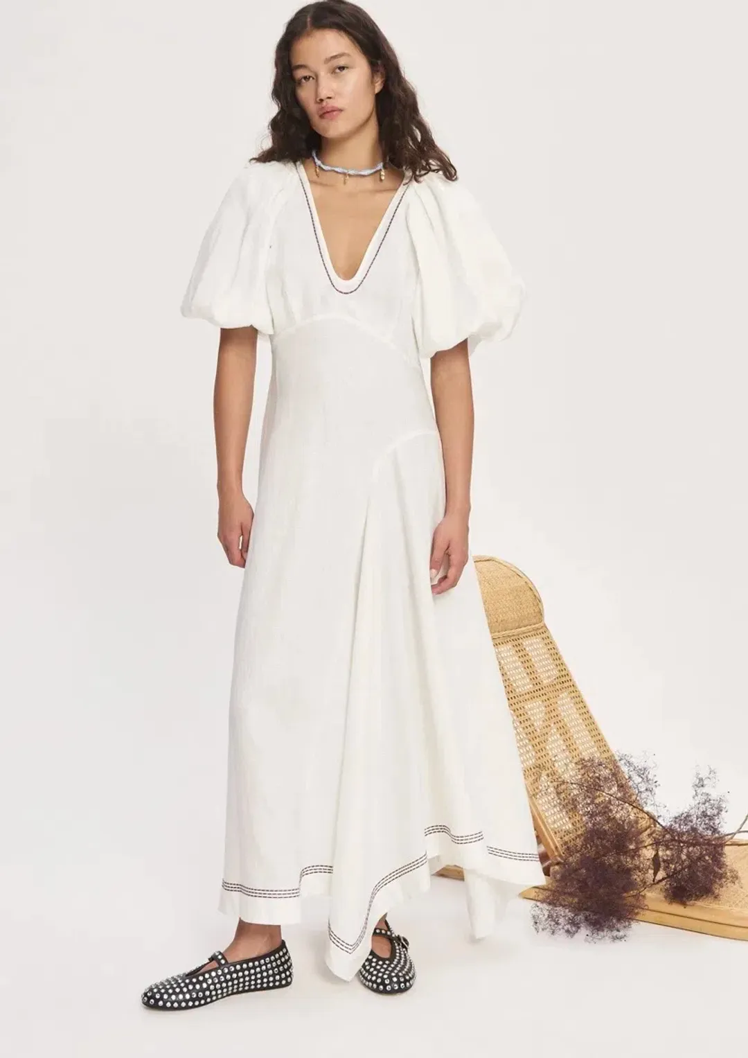 Alemais Magnolia Midi Dress White Linen Size 14 for rent on The Volte - main image