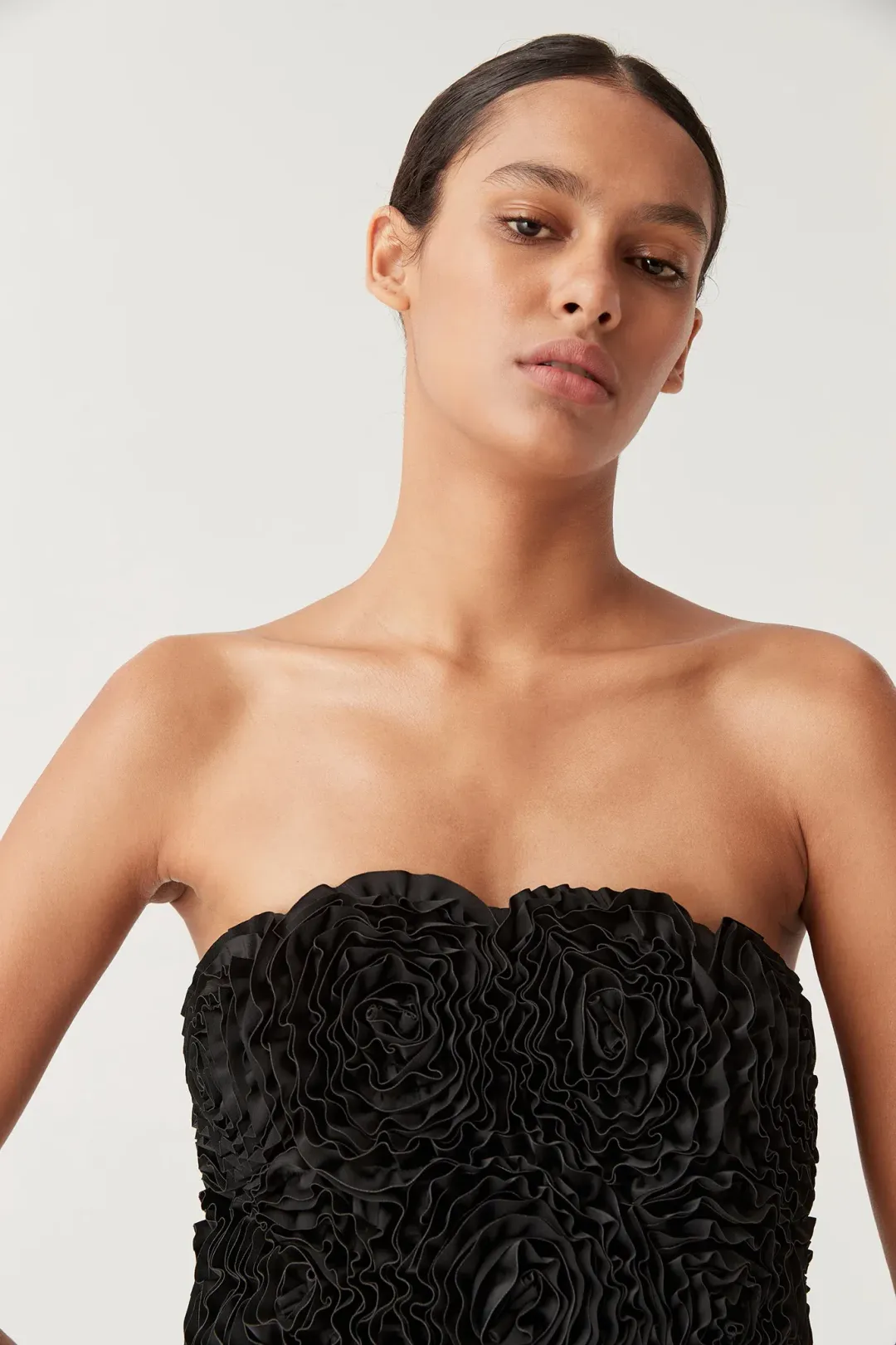 AJE Gazer Rosette Rose Mini Dress Black Medium M 10 for rent on The Volte - main image