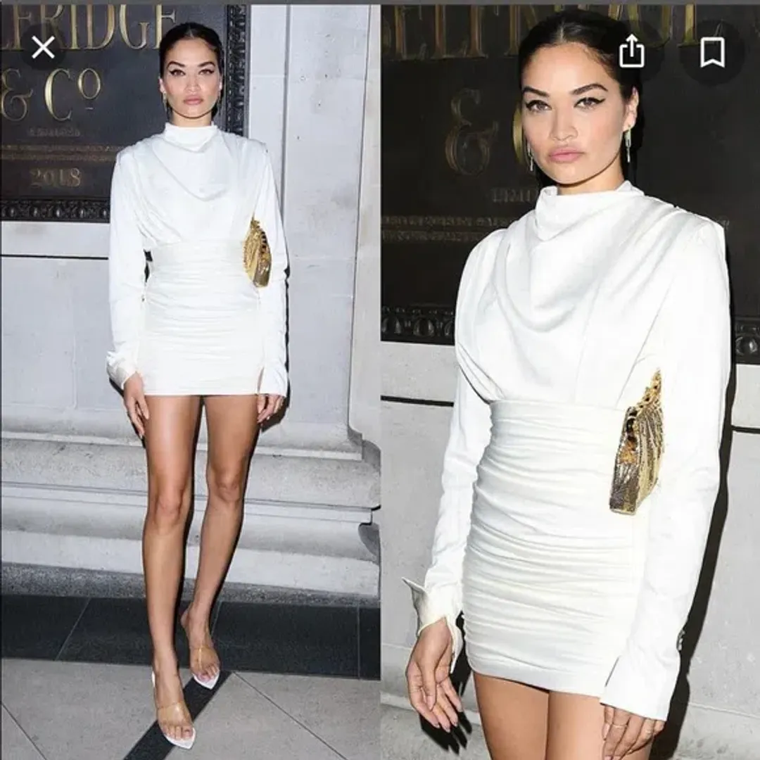 House Of CB Giorgiana Satin Draped Ruched Dress Ivory Cream 6 Extra Small XS for rent on The Volte - main image