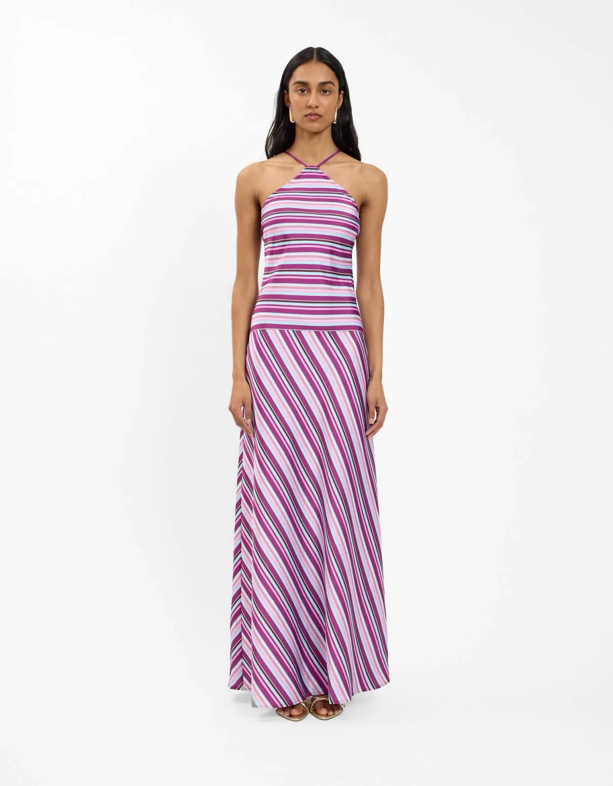 With Harper Lu Halter Maxi Dress in Violet Stripe Size 8 - Image 1