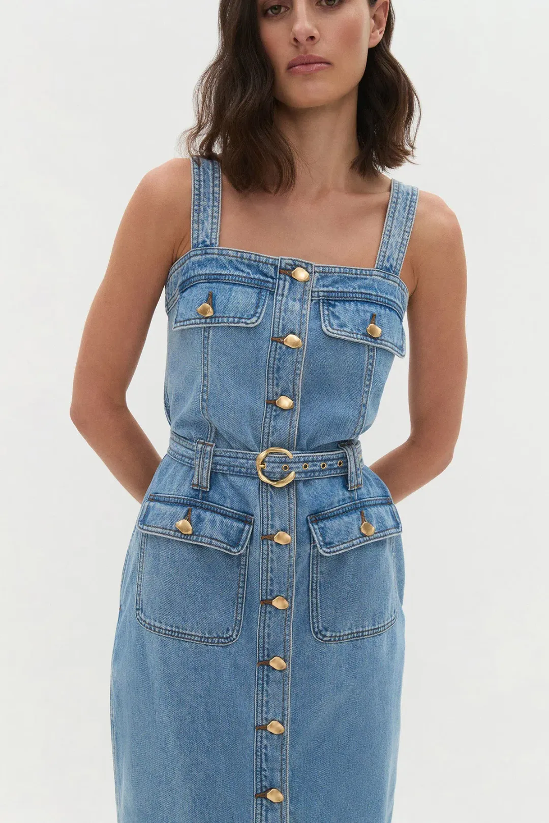 AJE HOLLAND DENIM MIDI DRESS (Size 14) for rent on The Volte - main image