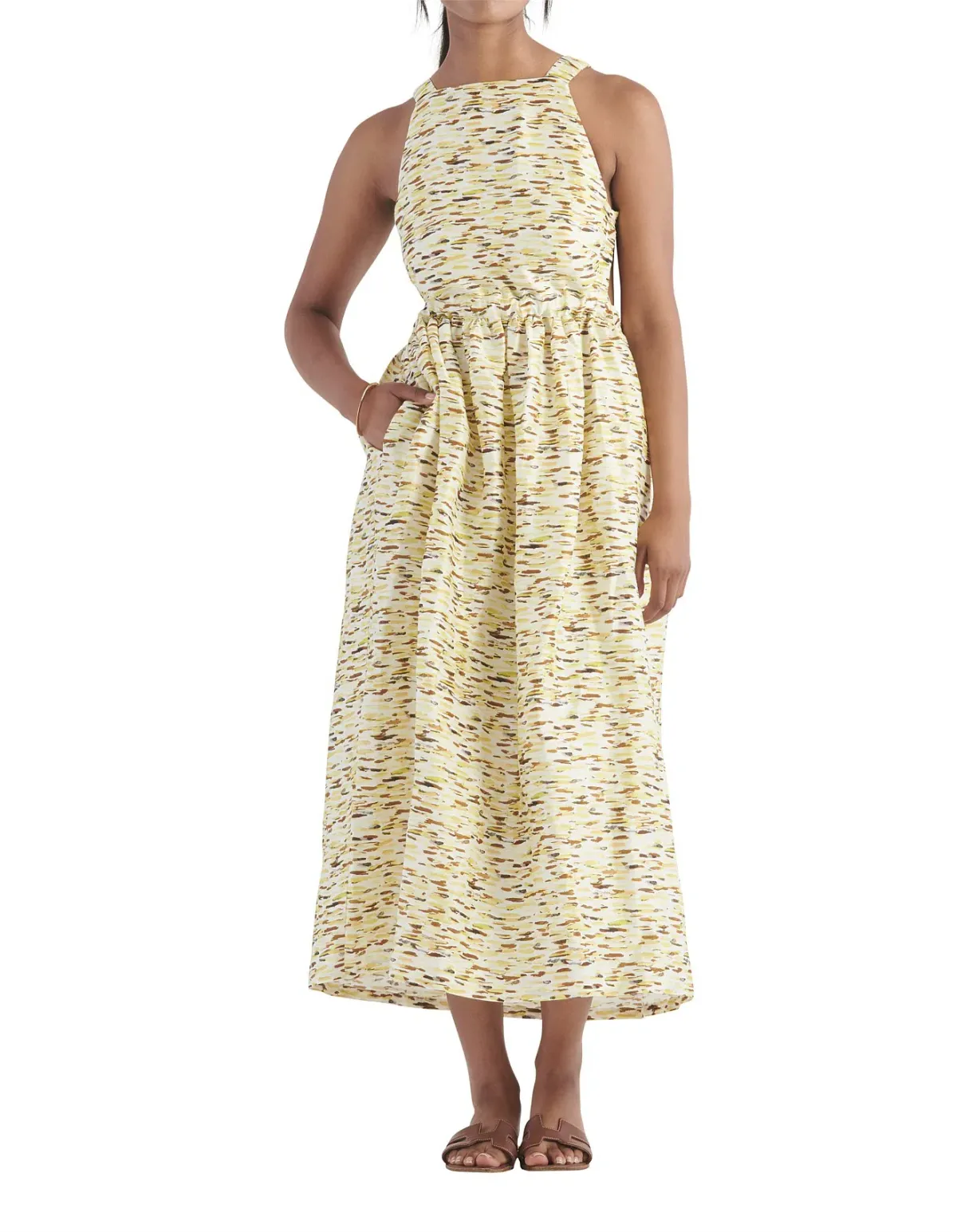Elka Collective Mari Sleeveless Midi Dress in Citrus Print. Size 8 - Image 5