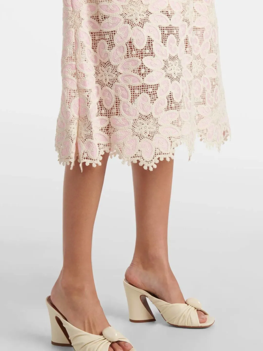 Zimmermann Ottie Baby Pink Lace Midi Dress Size 3 AU 14 / US 10 Scalloped Long Sleeve Cotton Shift for rent on The Volte - main image
