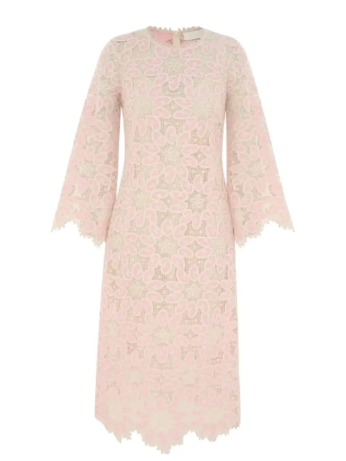 Zimmermann Ottie Baby Pink Lace Midi Dress Size 3 AU 14 / US 10 Scalloped Long Sleeve Cotton Shift  - Image 3