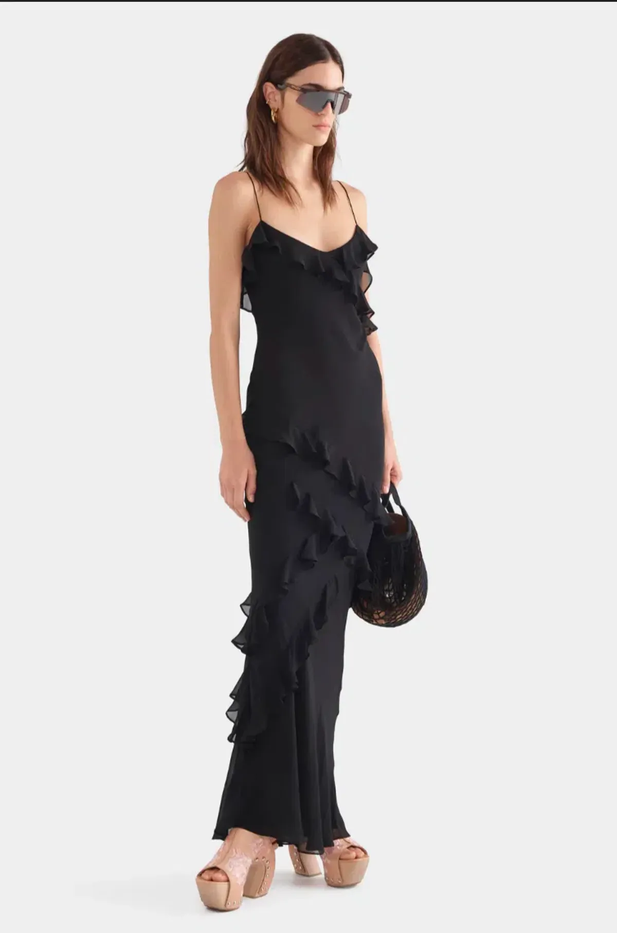 Venroy Silk Ruffle Slip Dress - Black XS / AU 6 - Image 2