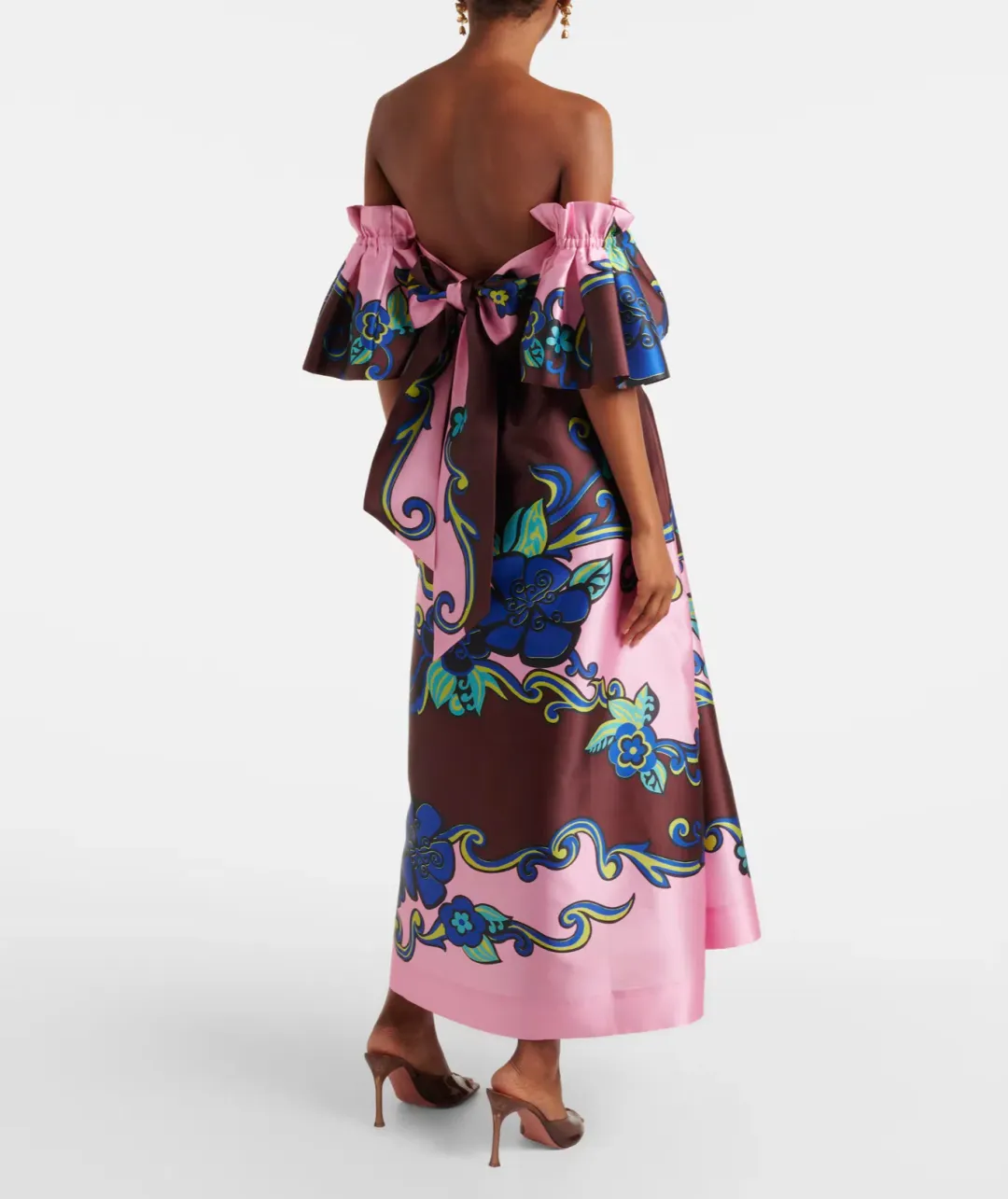 ALEMAIS AZALEA OFF-SHOULDER SATIN MIDI DRESS FLORAL SIZE AU 14 for rent on The Volte - main image