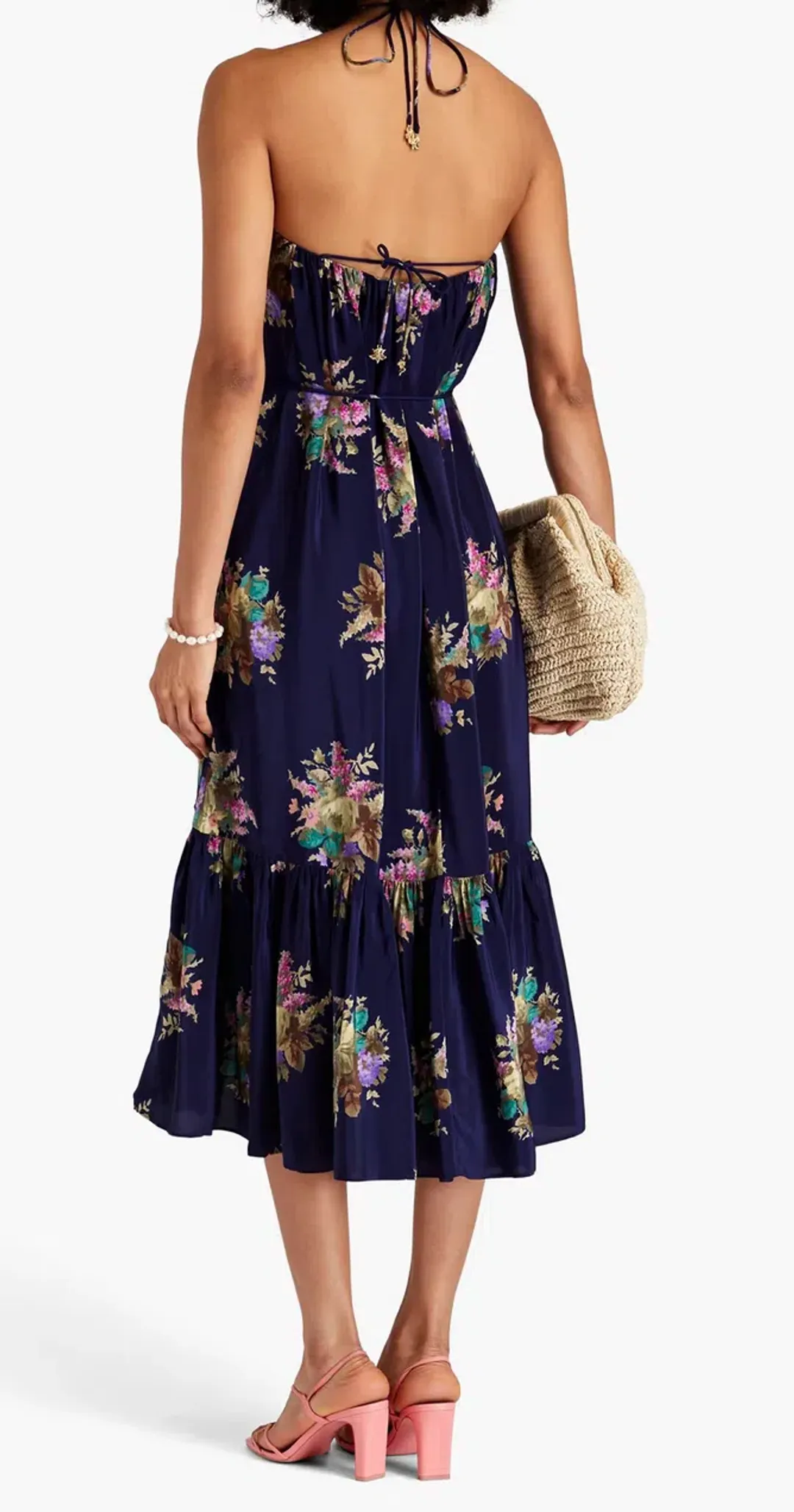 Zimmermann floral-print silk-crepe de chine halterneck midi dress Navy Size 2 for rent on The Volte - main image