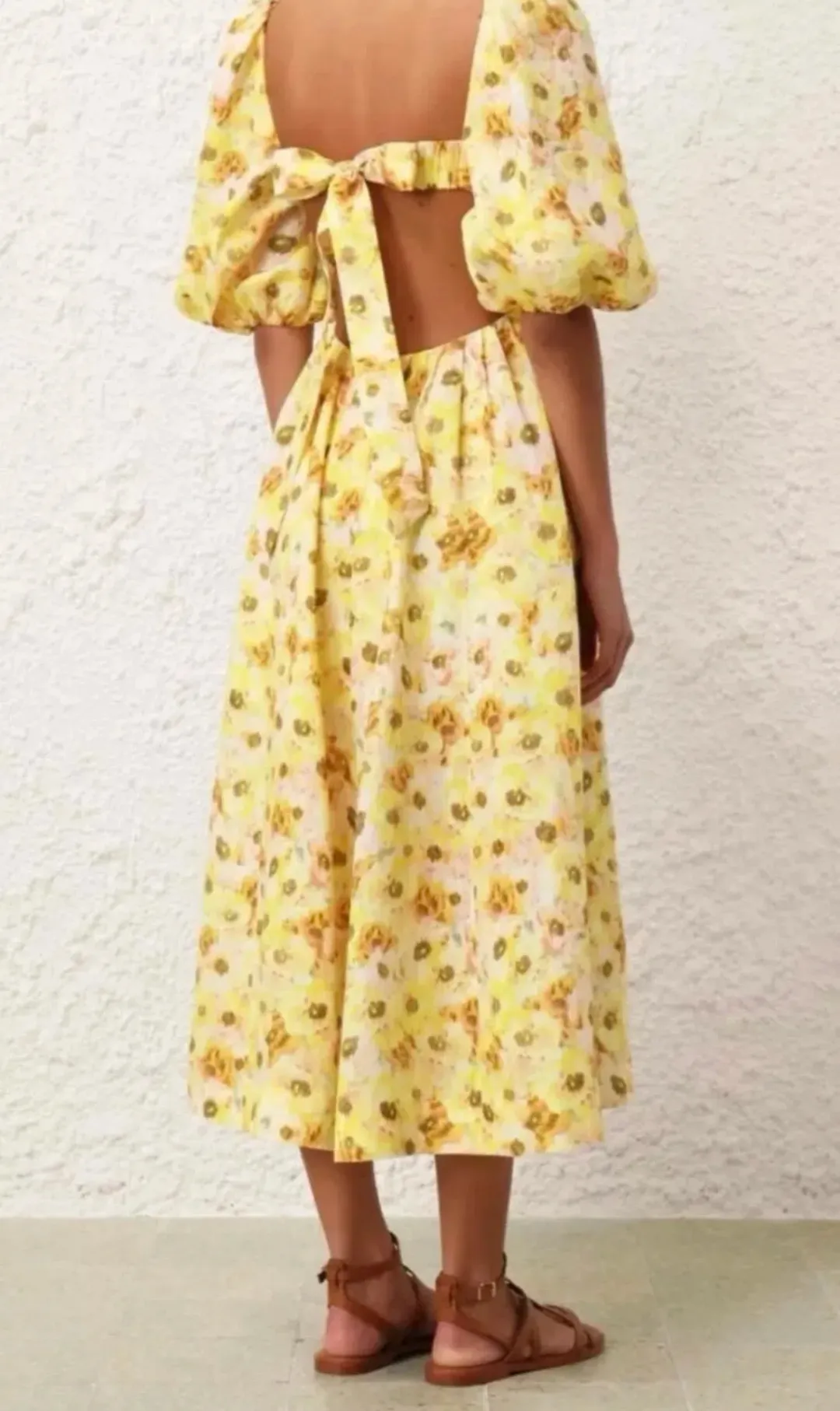 Zimmermann Lightburst Cut Out Midi Dress Yellow | Size 2 AU 12  for rent on The Volte - main image