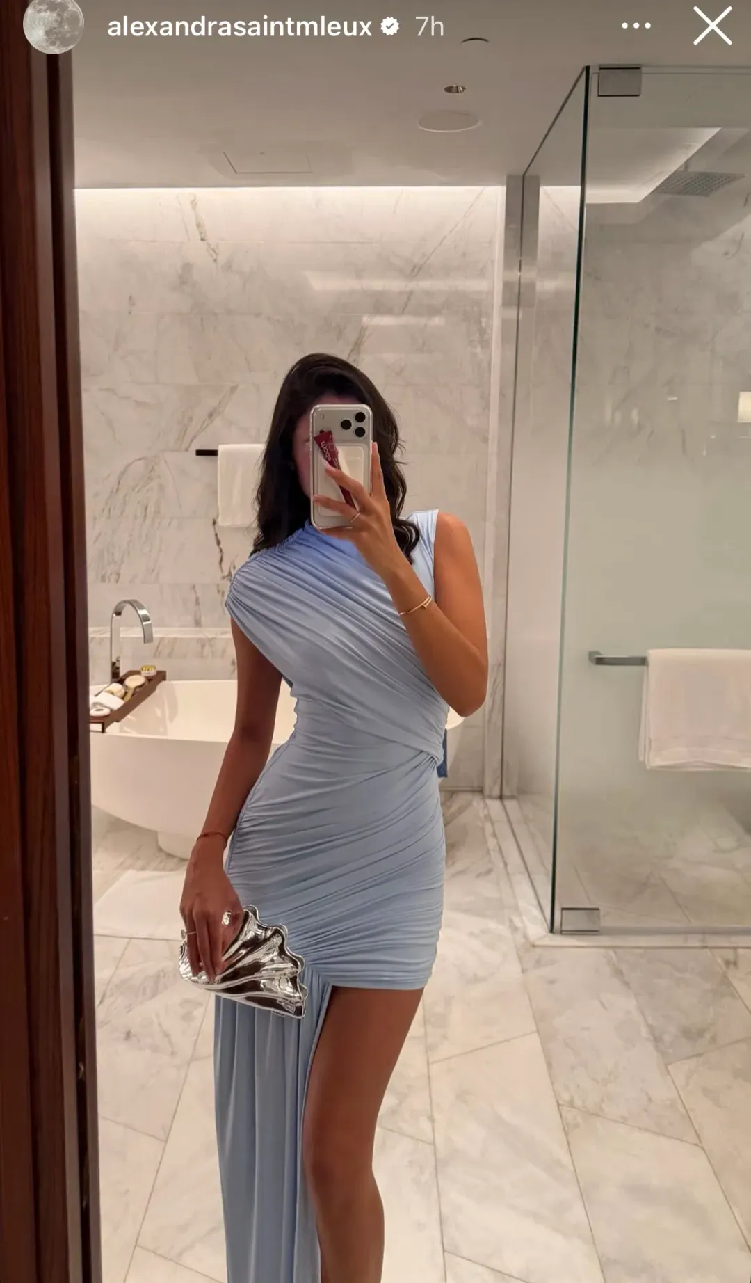 DE LA VALI RAVENNA DRAPED JERSEY MINI DRESS IN SKY BLUE AU 8 for rent on The Volte - main image