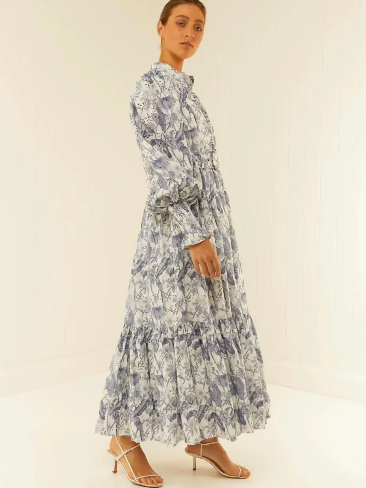 Palm Noosa Royal Flush Maxi Dress Size AU 14 Linen Jungle Blue Floral Print Long Sleeve - Image 4