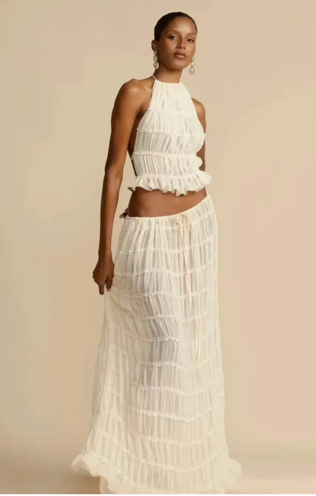 Arcina Ori Juliette Halter and Skirt Set Cream Size S / AU 8 for rent on The Volte - main image