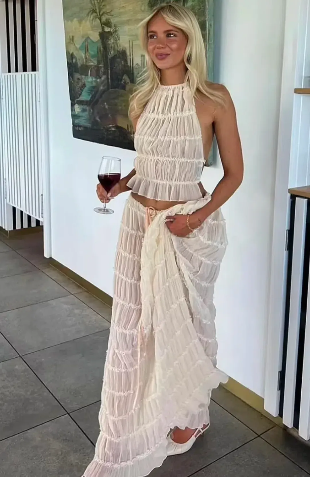 Arcina Ori Juliette Halter and Skirt Set Cream Size S / AU 8 for rent on The Volte - main image