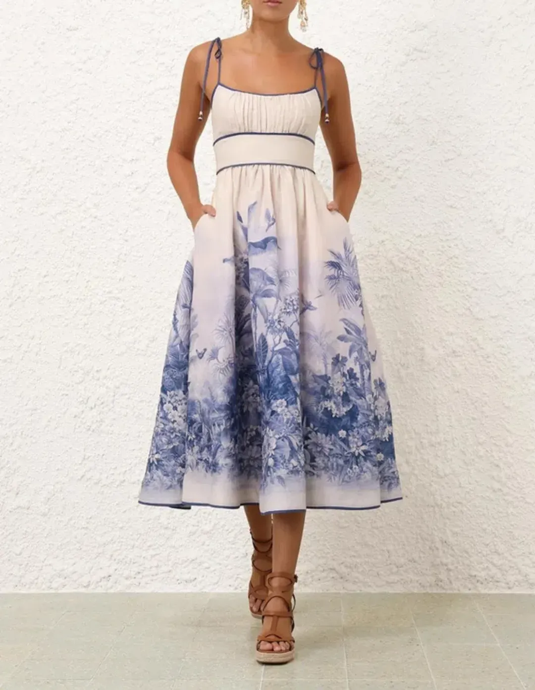 Zimmermann Wylie Picnic Dress in Blue Palm Size 1/AU 10 for rent on The Volte - main image