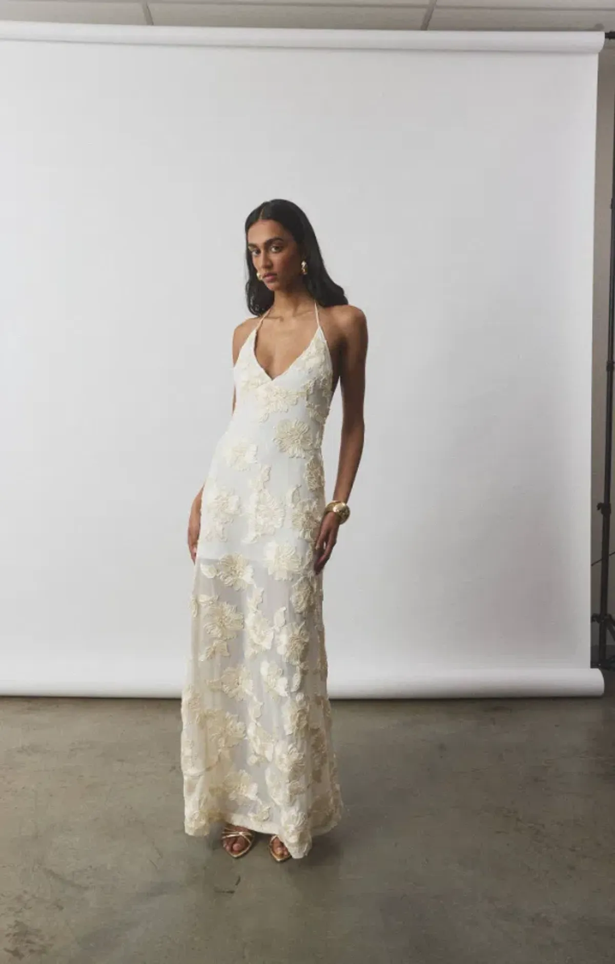 With Harper Lu Embellished Halter Maxi Dress | Ivory Size XS - Image 1