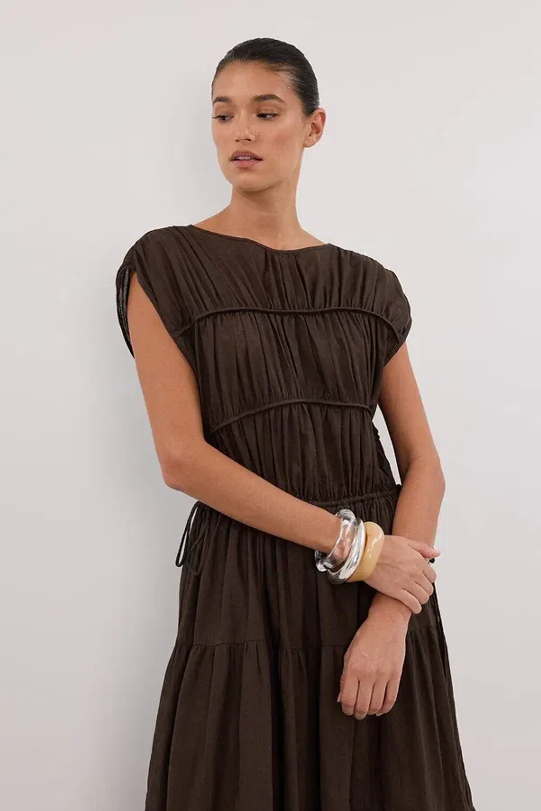 Dissh FLYNN BITTER CHOC LINEN BLEND MIDI DRESS - 10 for rent on The Volte - main image