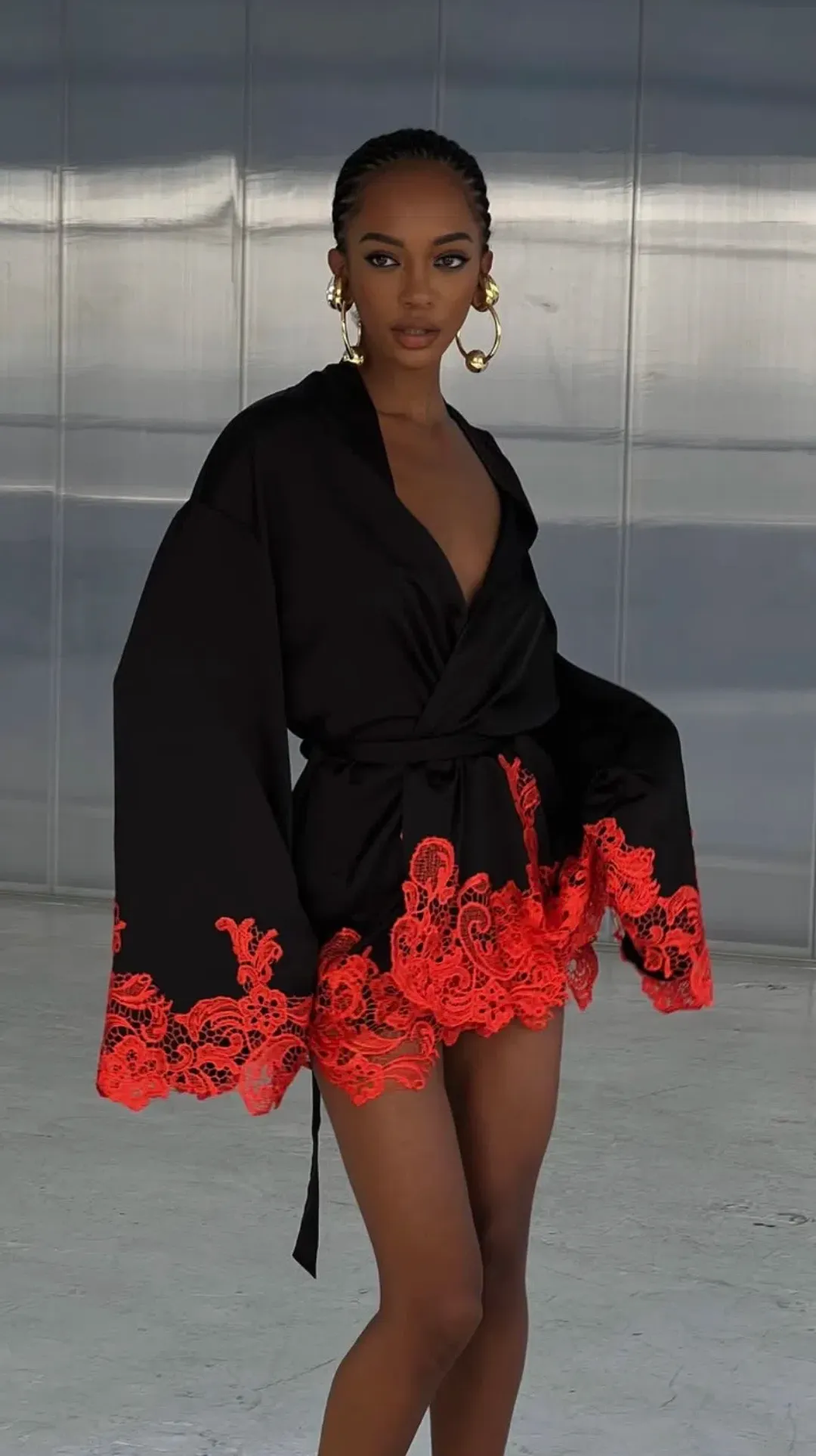 Khirzad Femme Rio Robe Black with Orange Lace  for rent on The Volte - main image