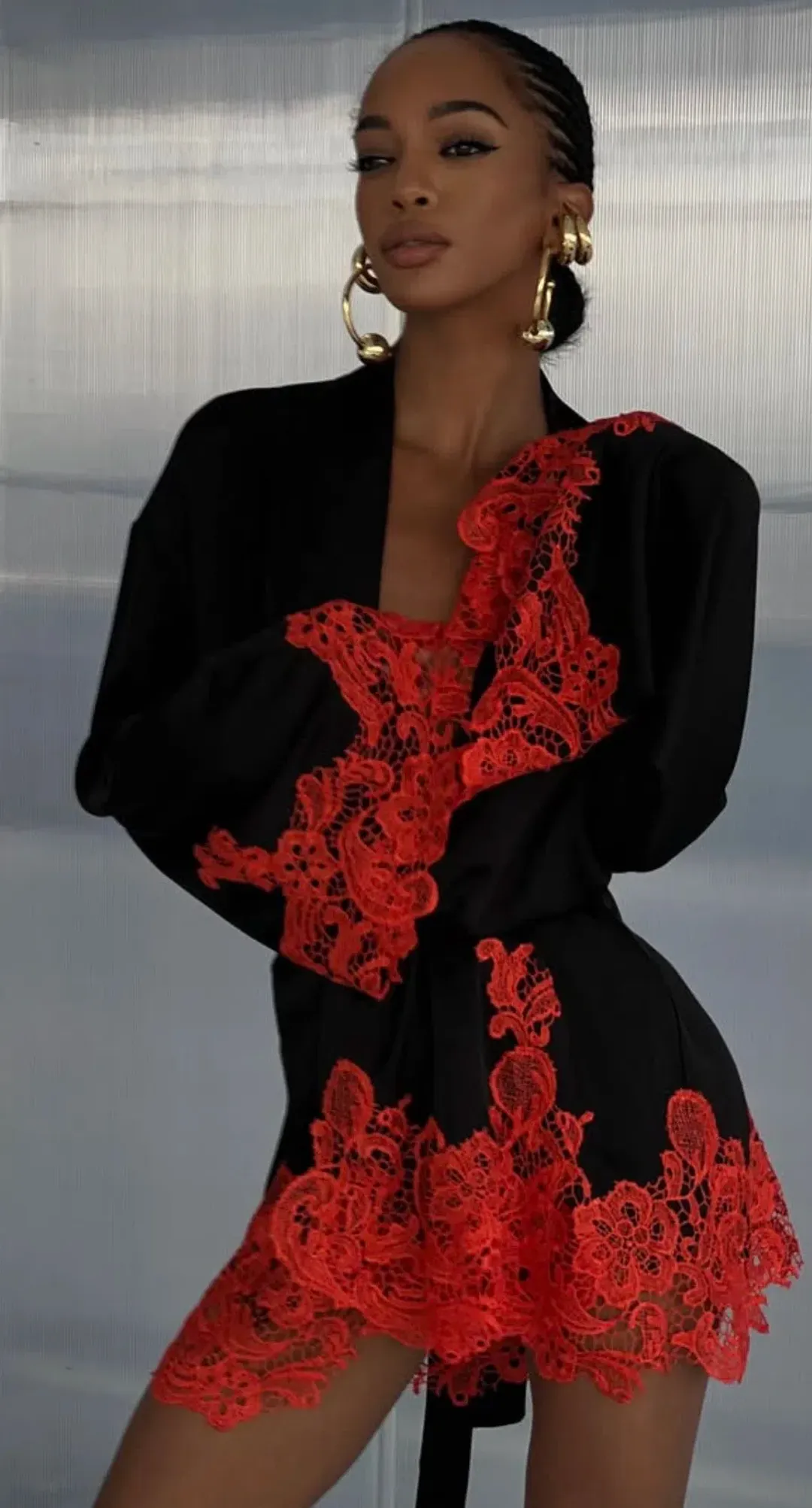 Khirzad Femme Rio Robe Black with Orange Lace  for rent on The Volte - main image