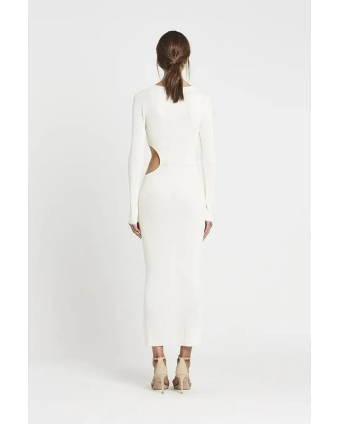 Sir The Label Marcelle Long Sleeve Knit Dress Midi White Size AU 6 for rent on The Volte - main image