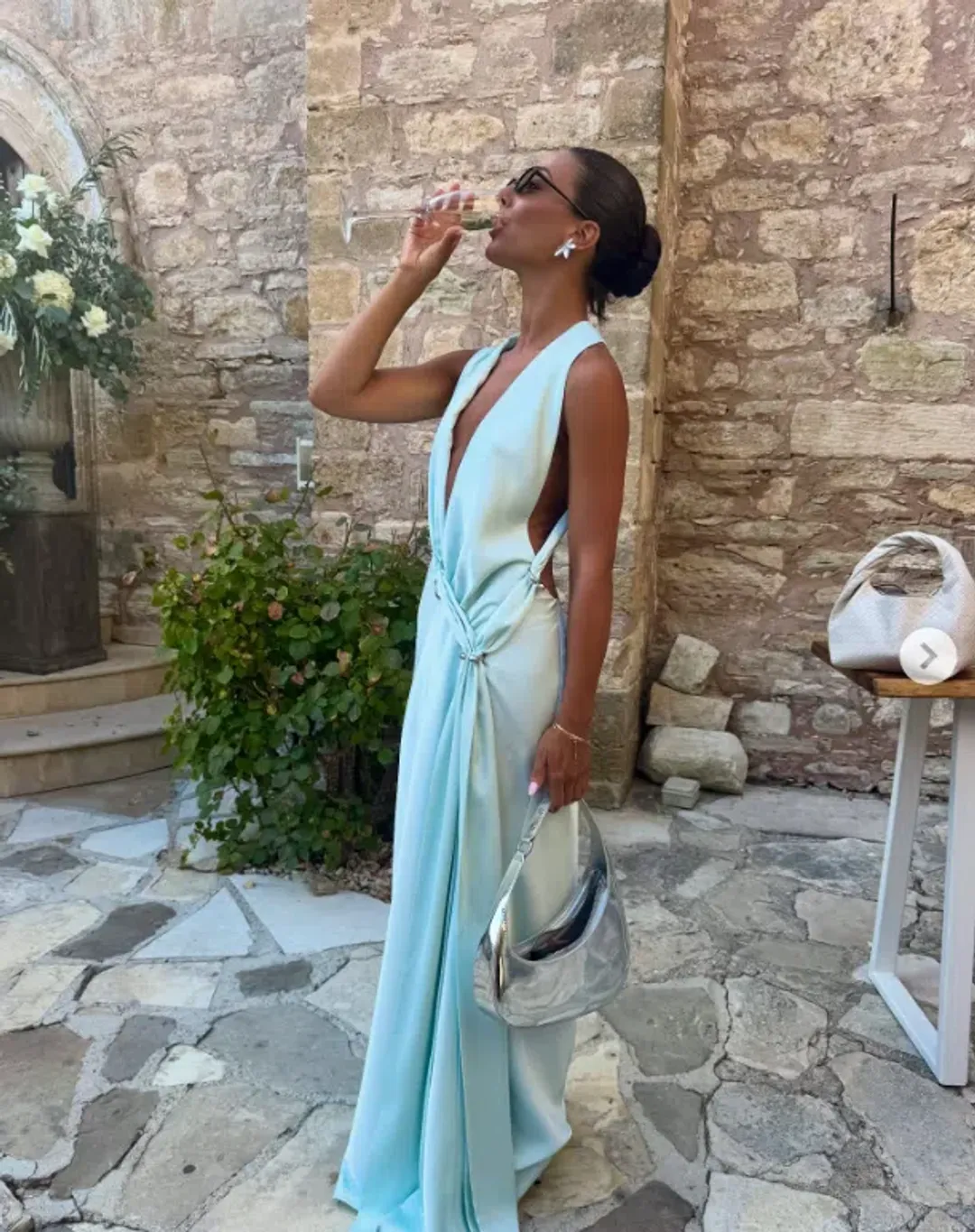 Misha Collection The Harlow Satin Maxi Dress Ice Blue Size XXS / 4 AU for rent on The Volte - main image