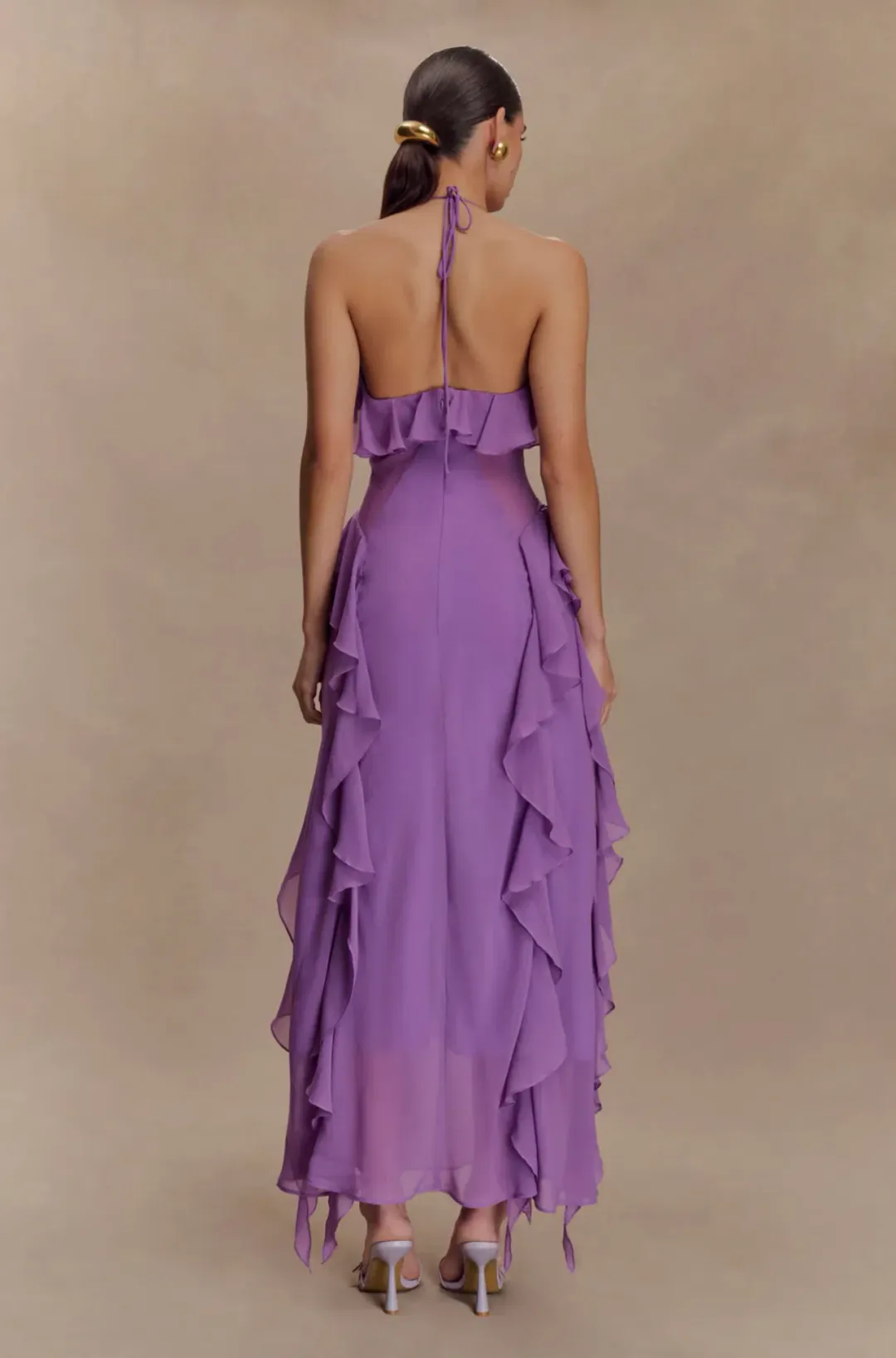 MESHKI -Aleyna chiffon ruffle midi dress for rent on The Volte - main image