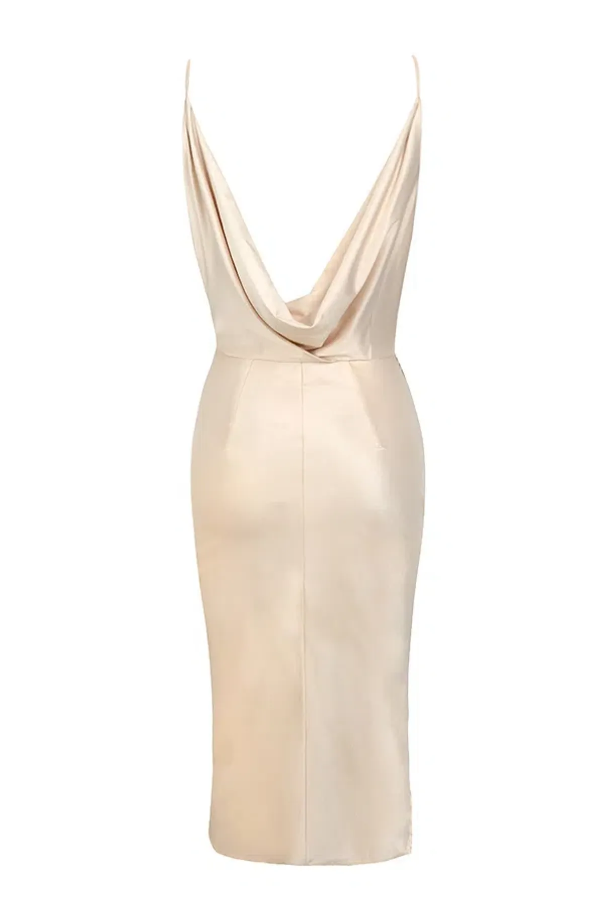 House of CB "Coco" Satin Drape Back Midi Dress Nude Size 6 - Image 4