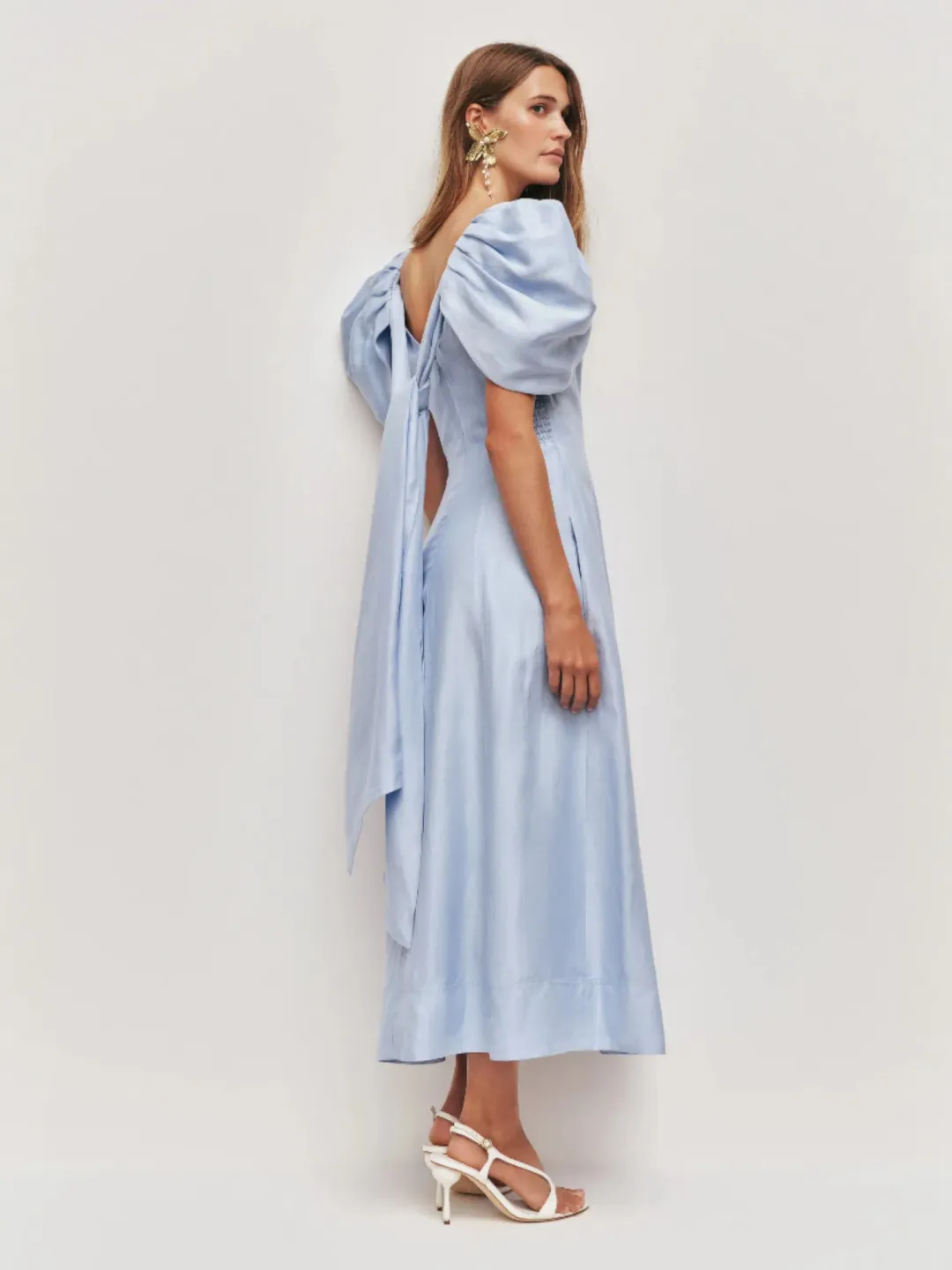 Aje Bisou Midi Dress Size AU 14 Pale Blue Puff Sleeve Gown for rent on The Volte - main image