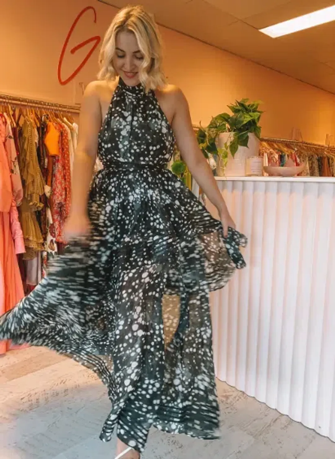 AJE Sienna Maxi Halter Dress Gown Gala Black Spot SZ 10 for rent on The Volte - main image