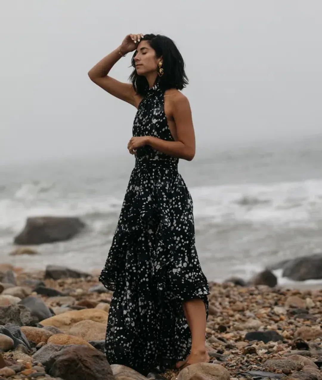 AJE Sienna Maxi Halter Dress Gown Gala Black Spot SZ 10 for rent on The Volte - main image