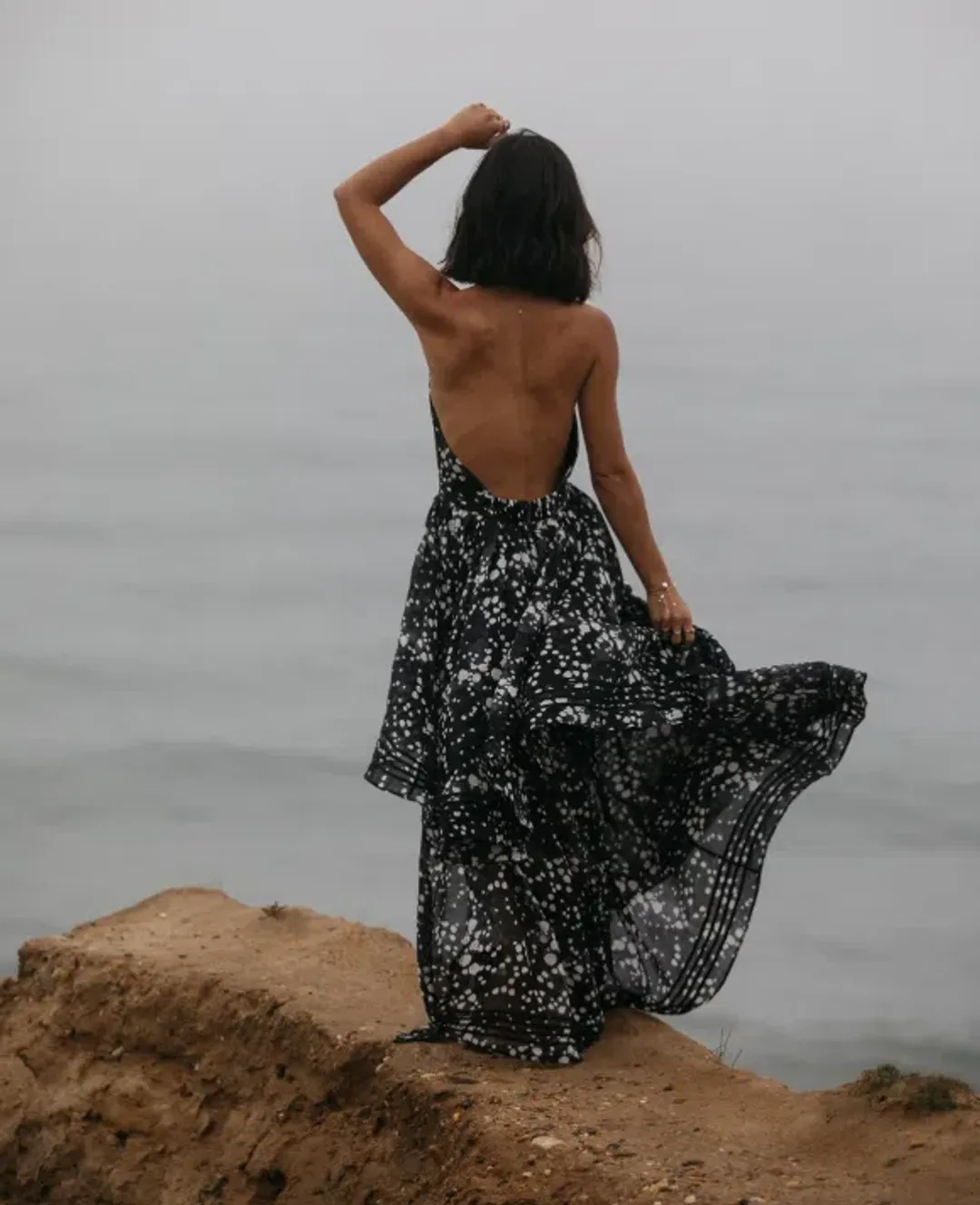 AJE Sienna Maxi Halter Dress Gown Gala Black Spot SZ 10 for rent on The Volte - main image