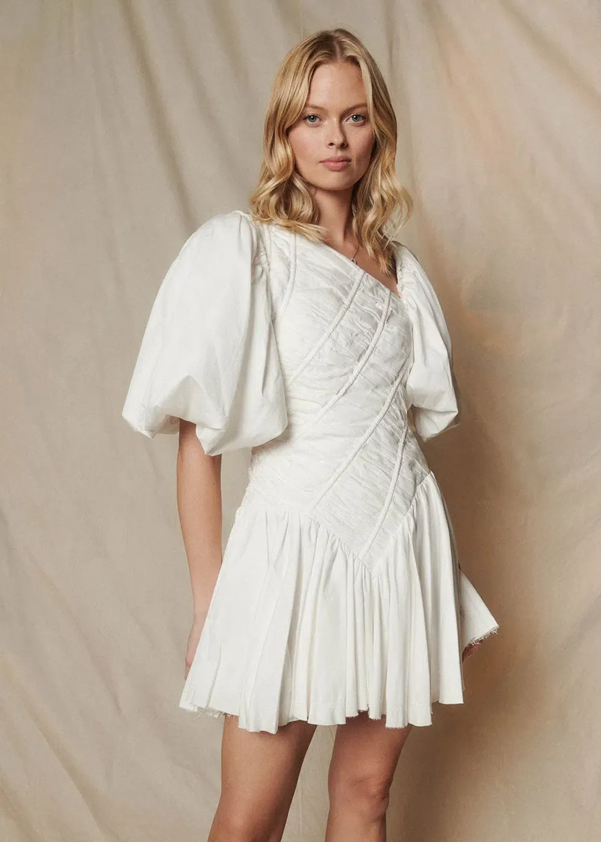 AJE DAWN DRAWSTRING MINI DRESS IVORY WHITE SIZE 14 - Image 1