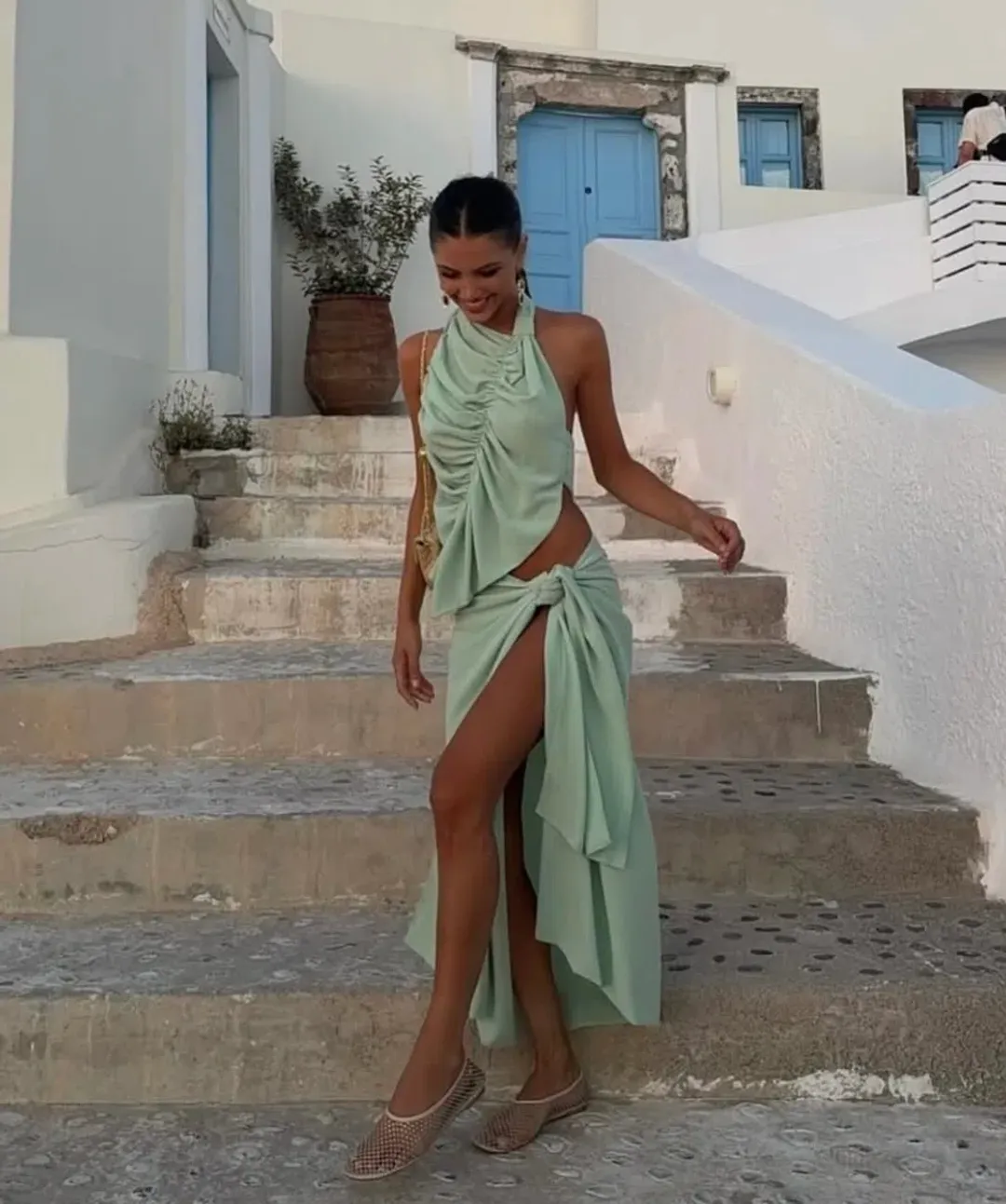 KOSTER KULTURE BOBBIES SKIRT AND TOP PISTACHIO for rent on The Volte - main image