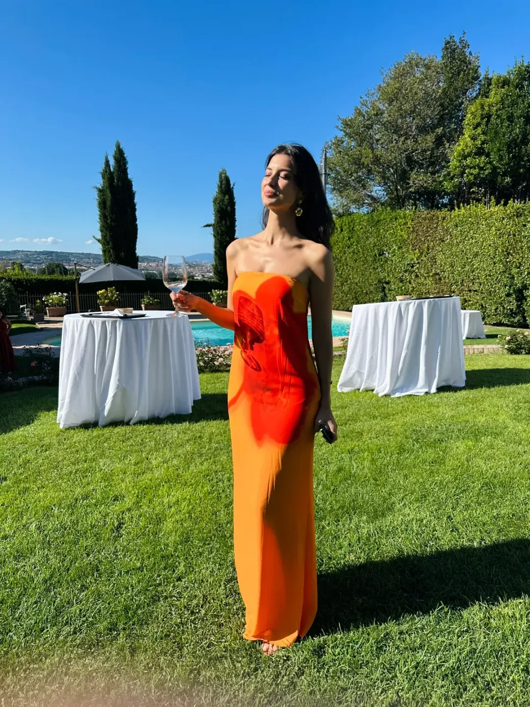 MESHKI Amaya Strapless Chiffon Maxi Dress Koi Orchid Print Size XS for rent on The Volte - main image