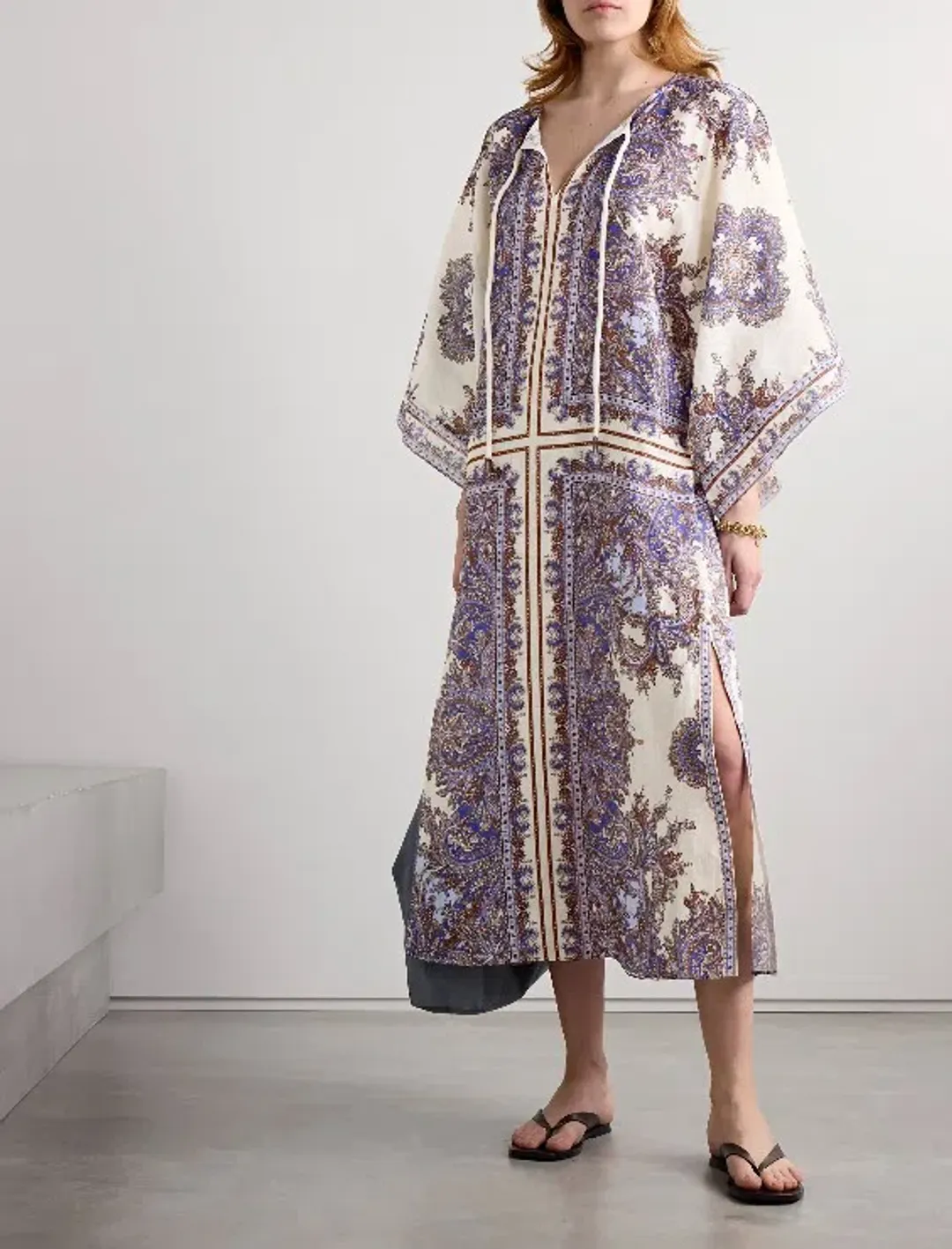 Zimmermann Ottie Paisley Linen Kaftan Purple Size 0 / Au 8 for rent on The Volte - main image