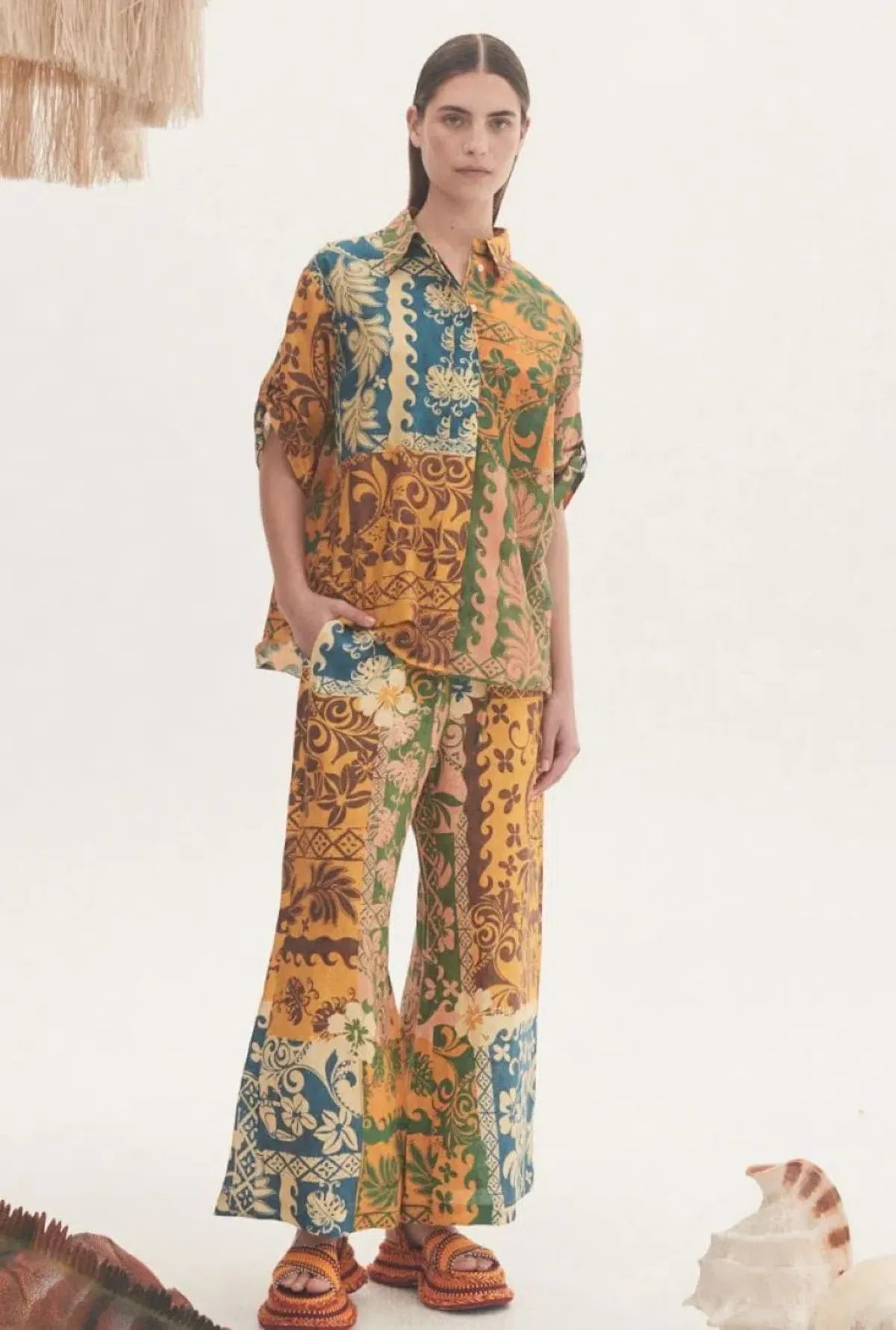 Alemais Archie Linen Set Orange Blue Print Size 10 - Image 3