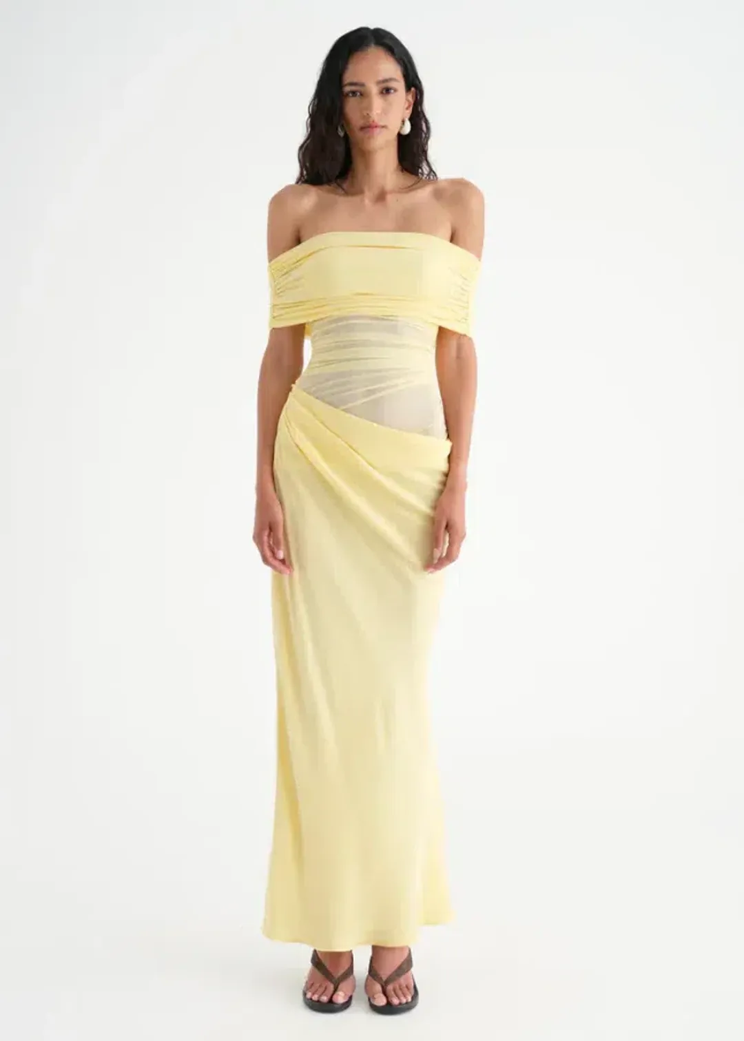 BENNI Nico Off Shoulder Maxi Dress Butter Size 12 for rent on The Volte - main image