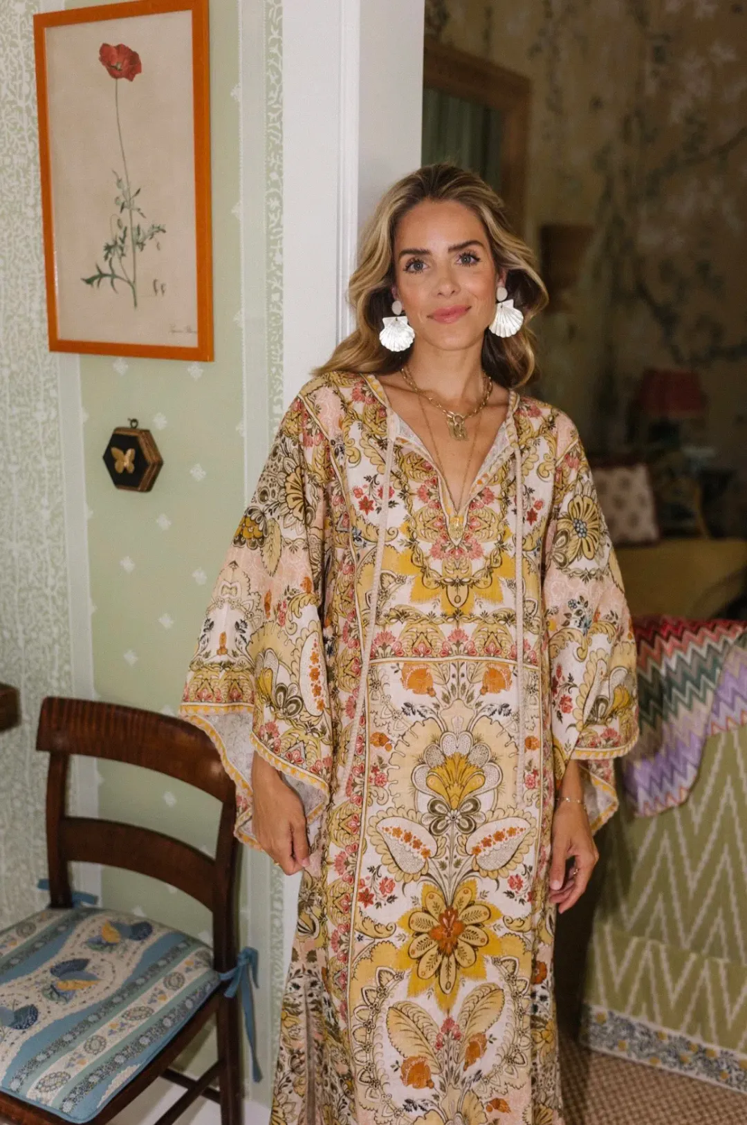 Zimmermann Laurel Floral Linen Kaftan Size 1 Fits to Size 12 AU for rent on The Volte - main image