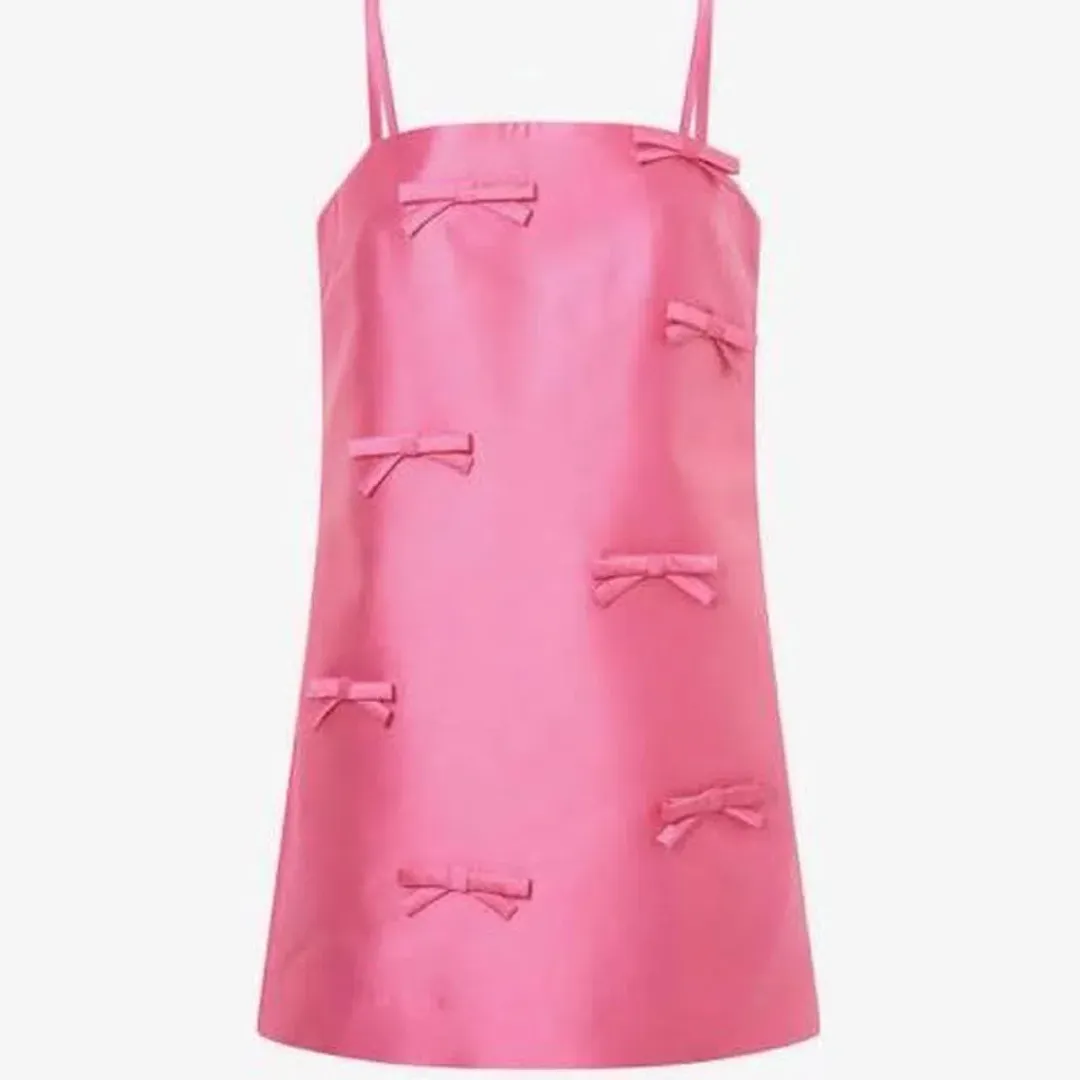 OROTON Satin Bow Mini Dress Candy Pink Size 8 AU for rent on The Volte - main image