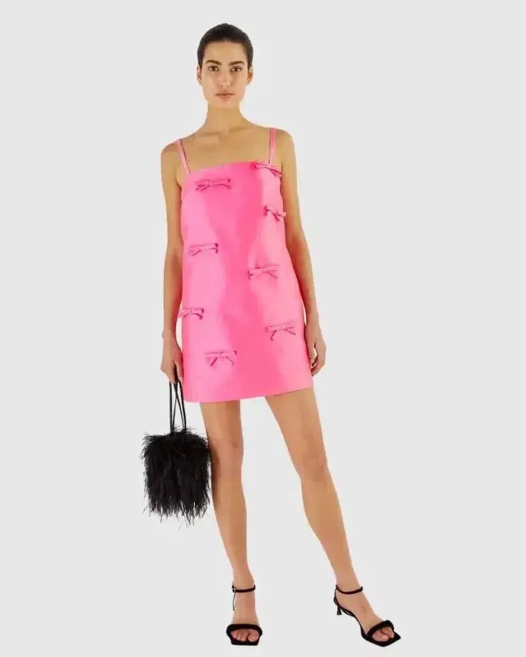 OROTON Satin Bow Mini Dress Candy Pink Size 8 AU for rent on The Volte - main image