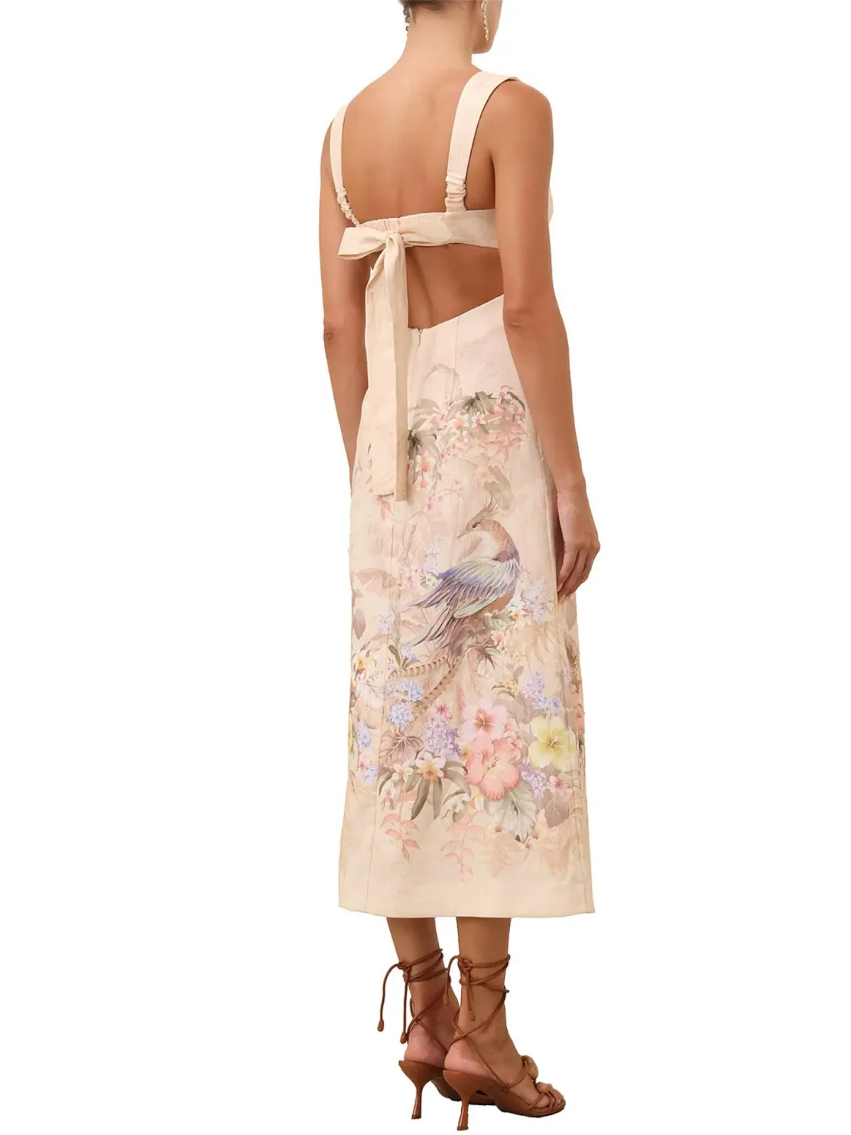 Zimmermann Illuminate Midi Dress Size 3 / AU 14 Linen Floral Print Cut Out Back Bodice Dress - Image 3