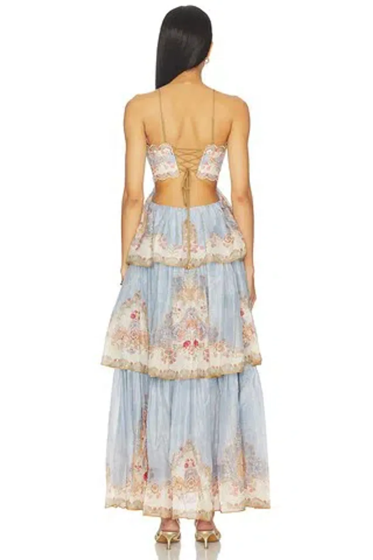 Zimmermann The Daylight Tiered Maxi Dress in Wallpaper Floral Denim size 3 au 14 - Image 3