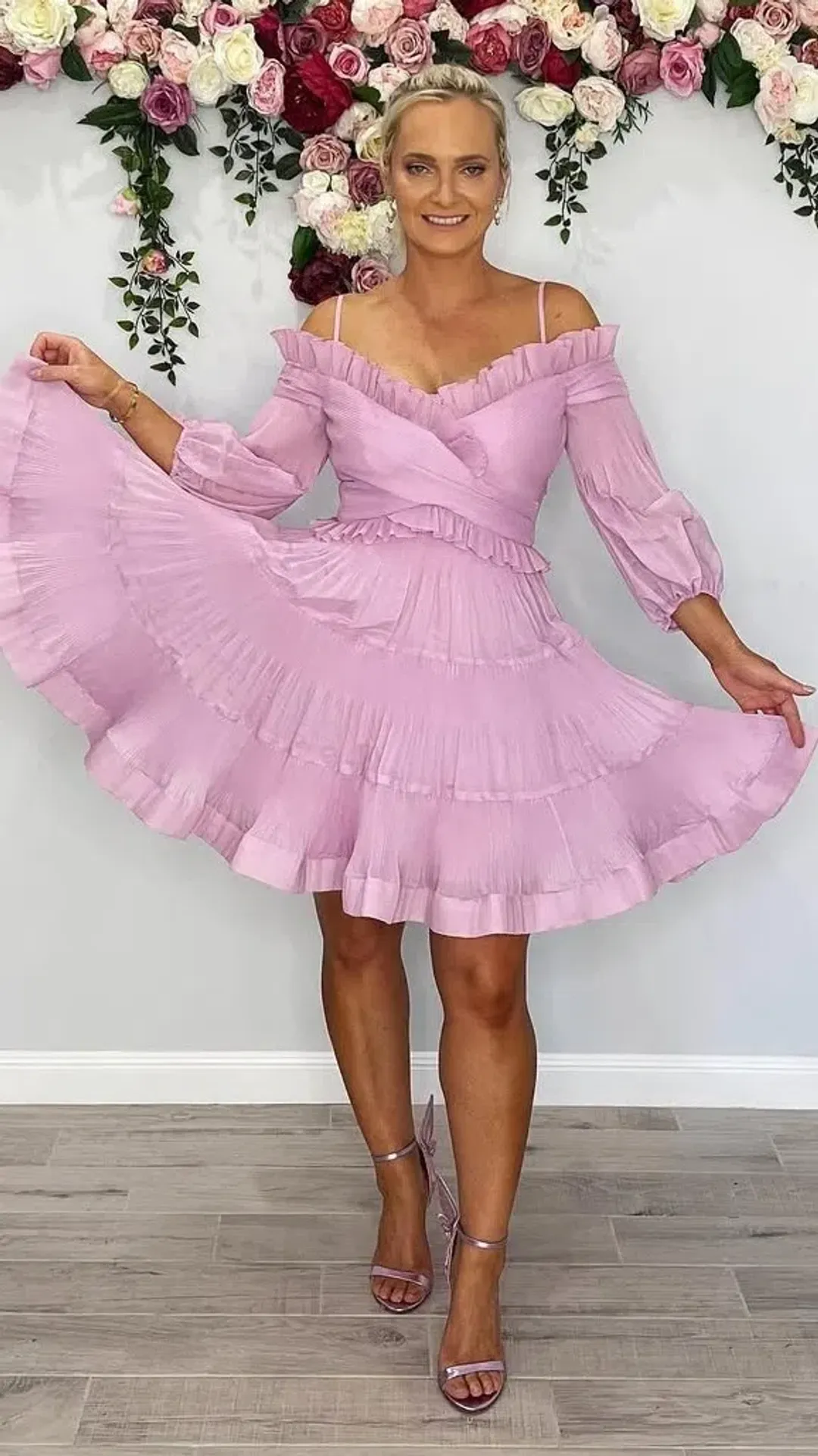 Zimmermann Pleated Off the Shoulder Mini Dress Lilac s.1 /10 for rent on The Volte - main image