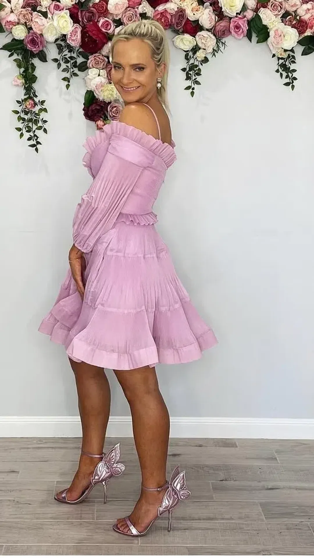 Zimmermann Pleated Off the Shoulder Mini Dress Lilac s.1 /10 for rent on The Volte - main image